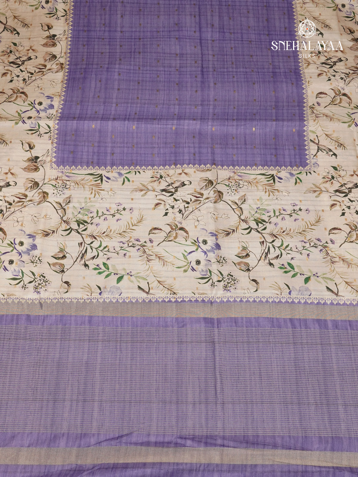 Purple Floral Printed Tussar Saree