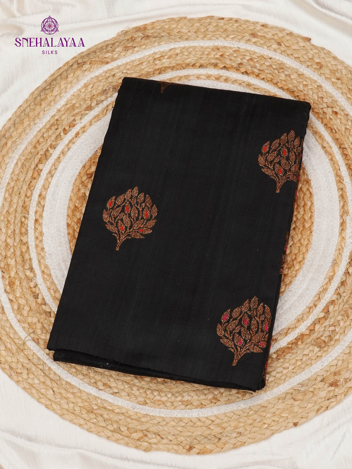 Black Banaras Raw Silk Saree