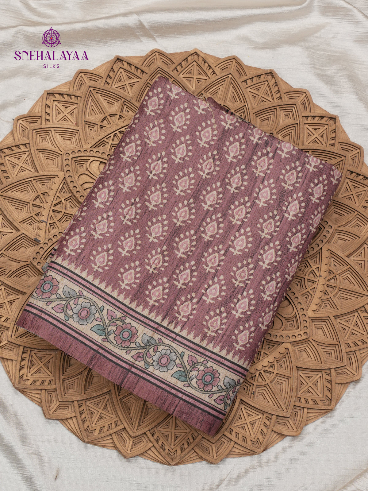 Brown Tussar Embroidery Saree