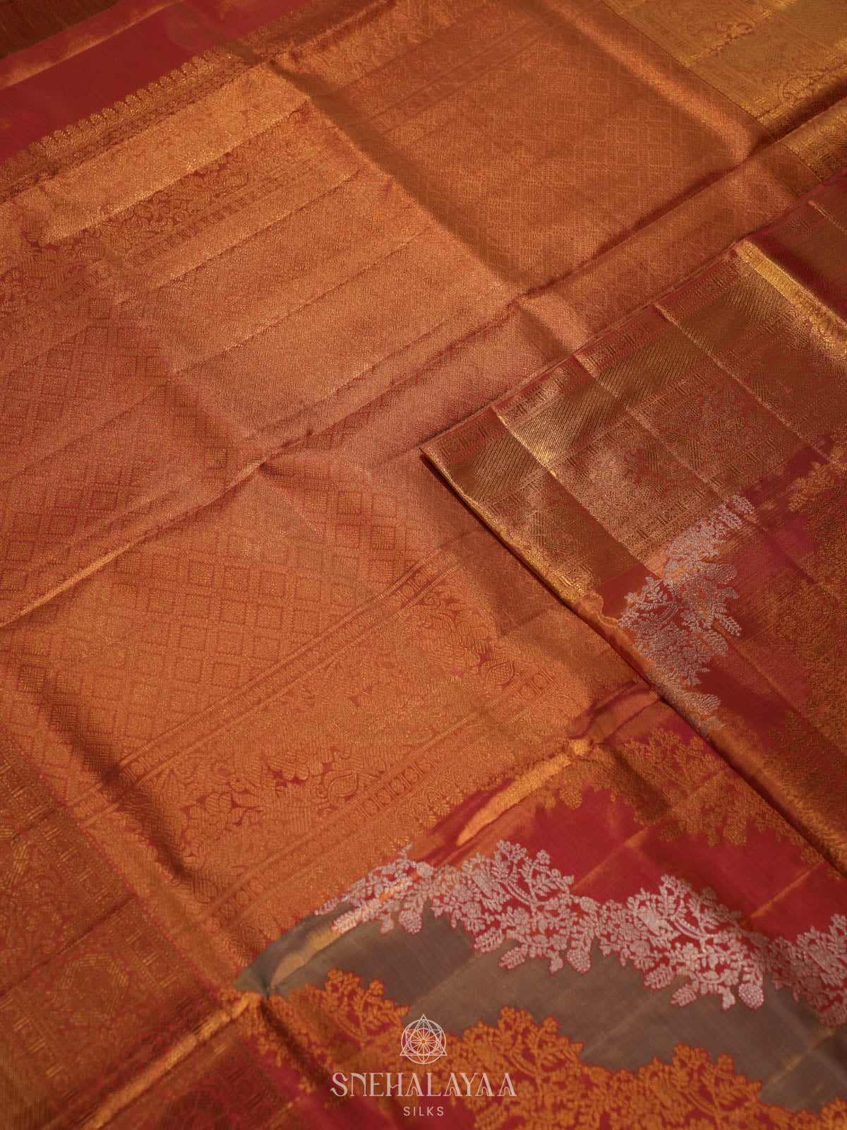 Sunset Orange Kanjivaram Silk Saree
