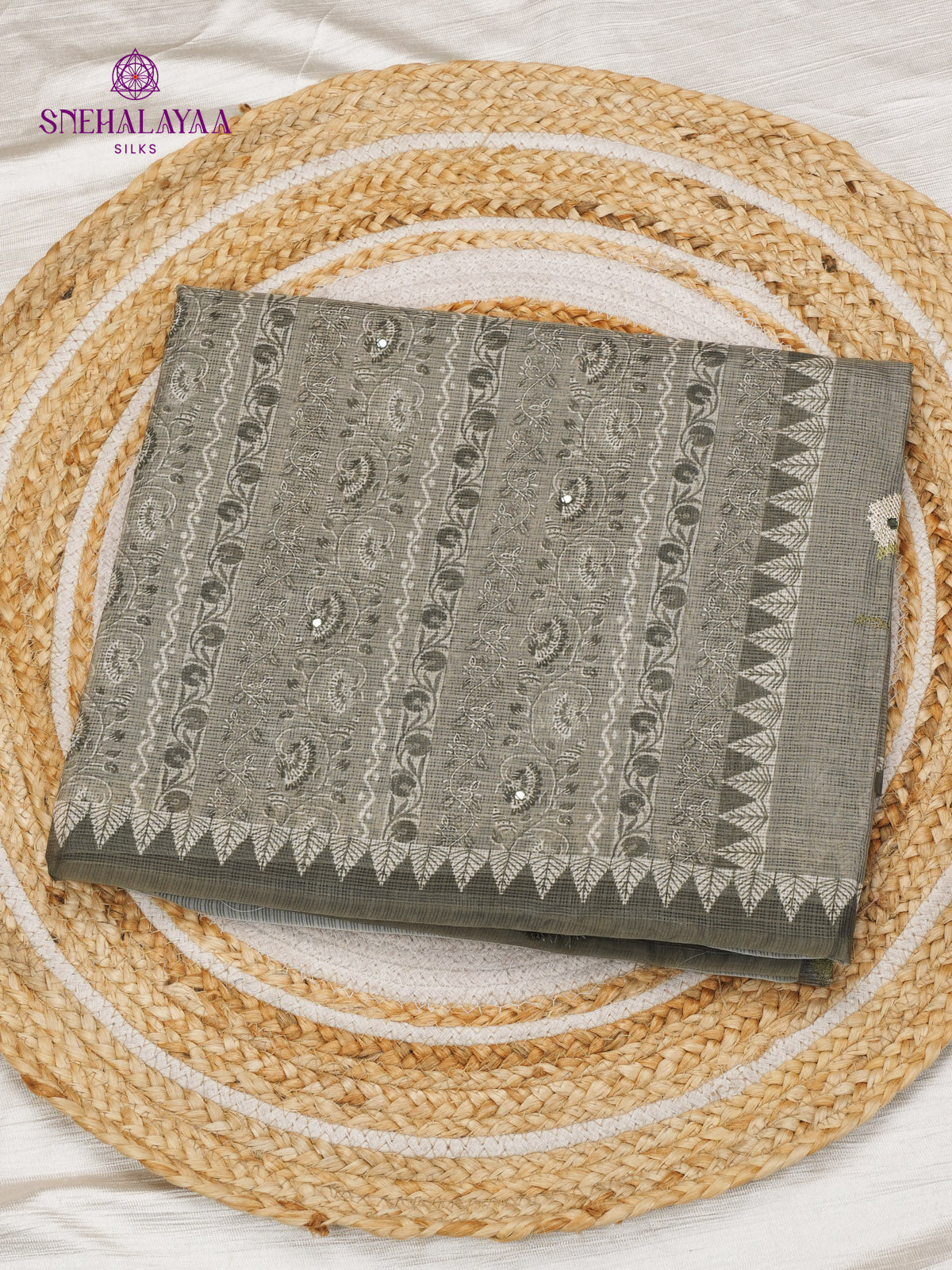 Grey Kota Embroidery Saree