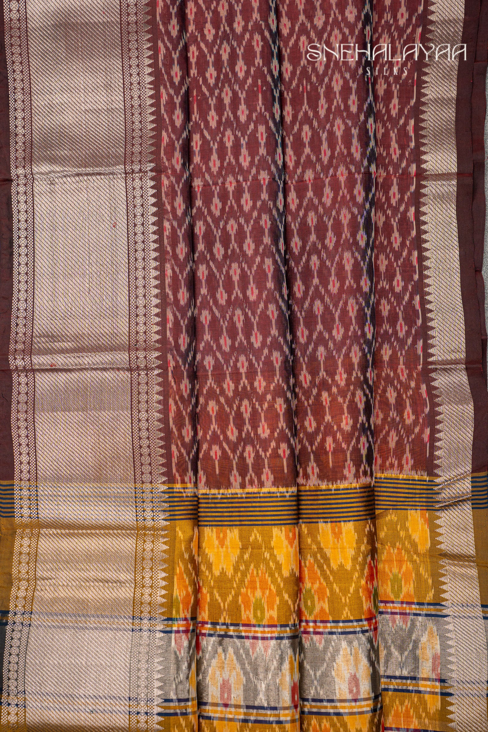 Brown Mangalgiri Ikat Silk Saree