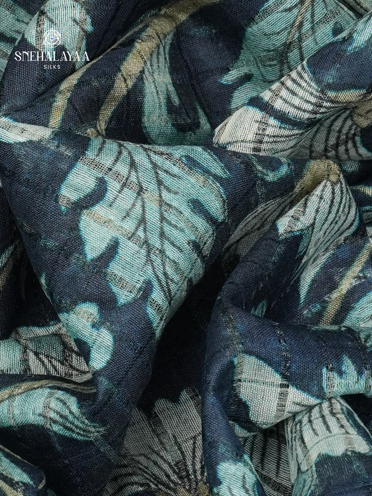 Peacock Blue Bamboo Silk Saree