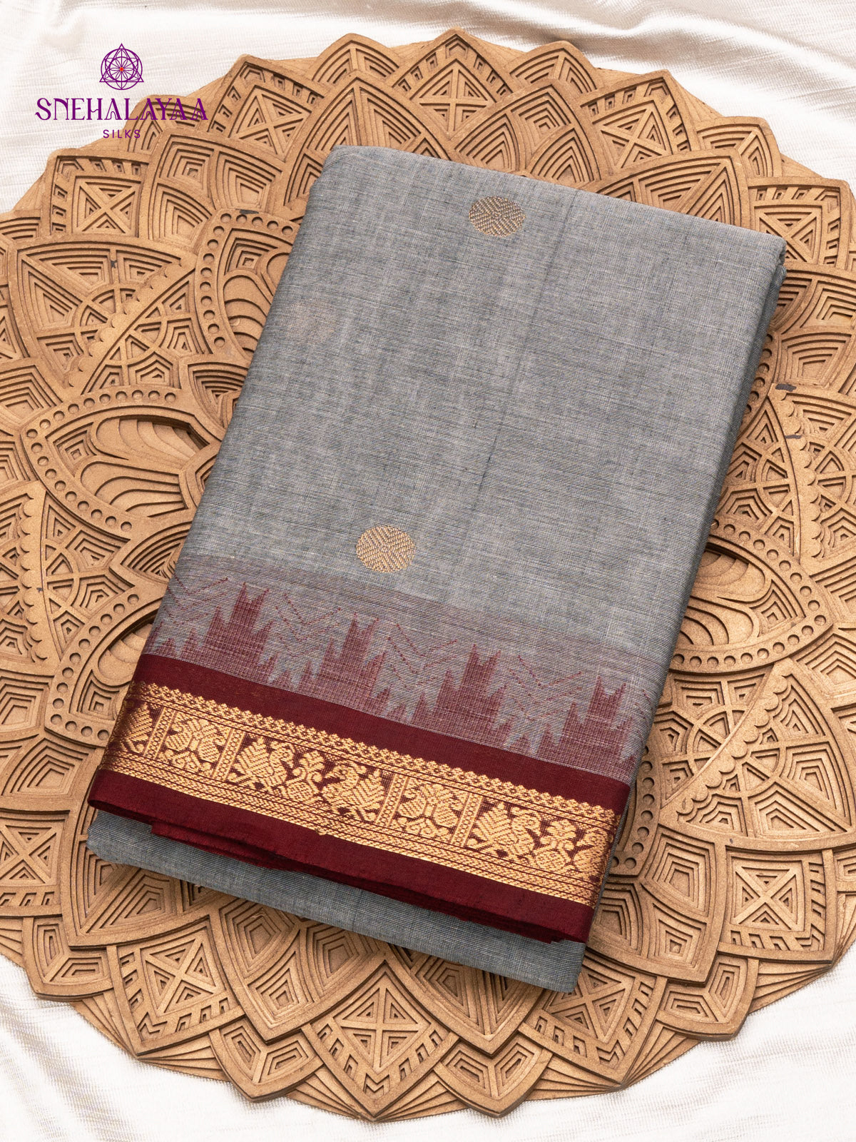 Grey Pure Kanchi Cotton Saree