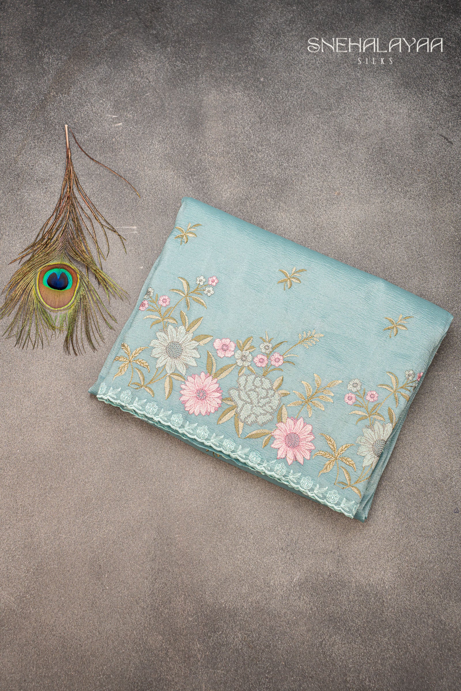 Sapphire Blue Crush Tissue Saree