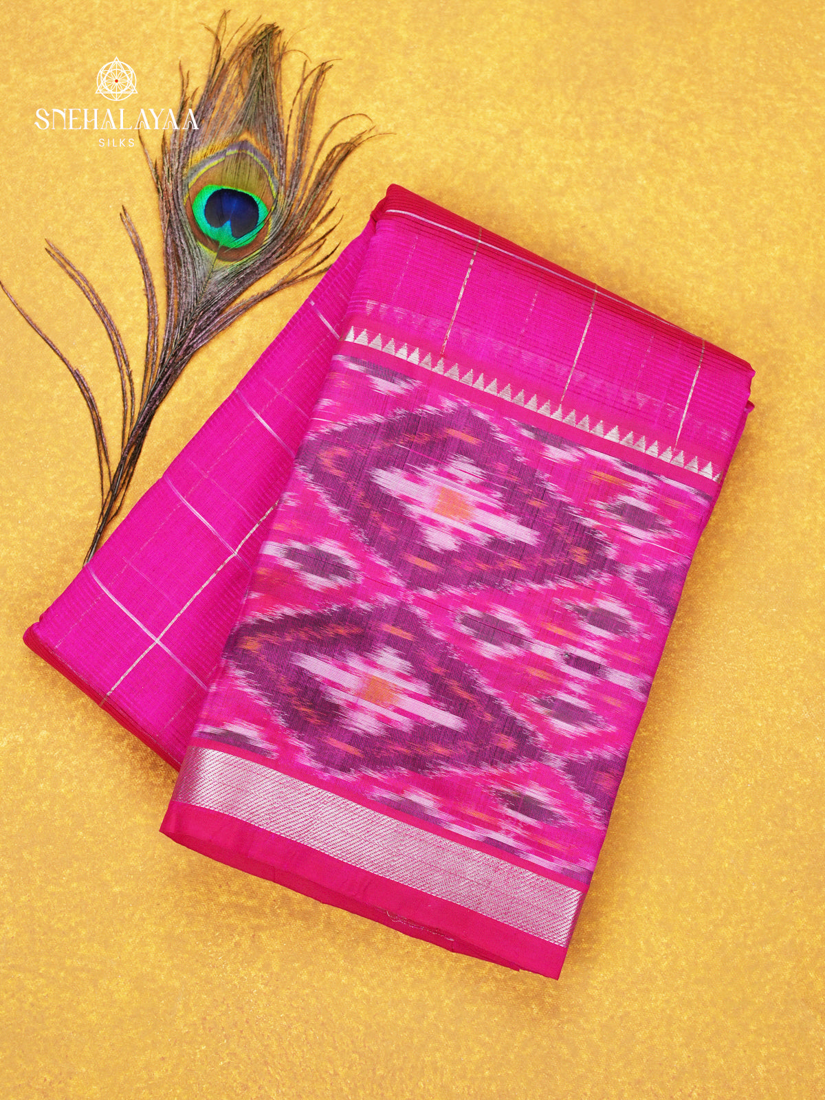 Rani Pink Mangalagiri Silk Cotton Saree with Ikat Border