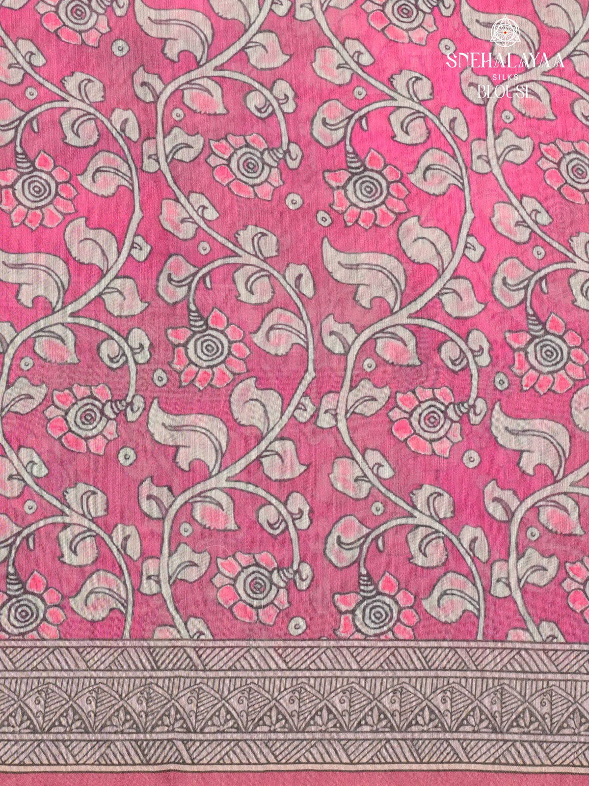 Pastel Pink Printed Linen Saree