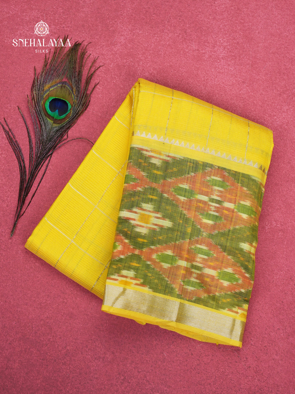Yellow Mangalagiri Silk Cotton Saree with Ikat Border