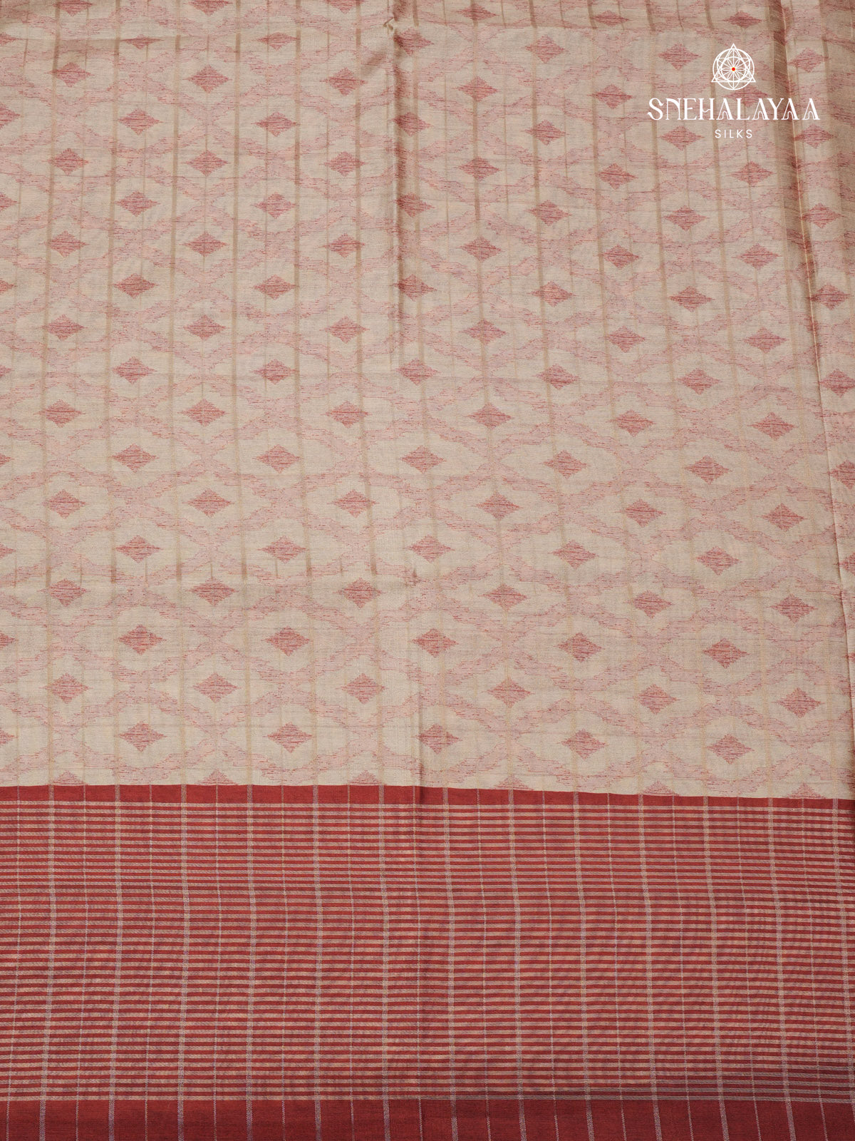 Beige Floral Printed Tussar Saree