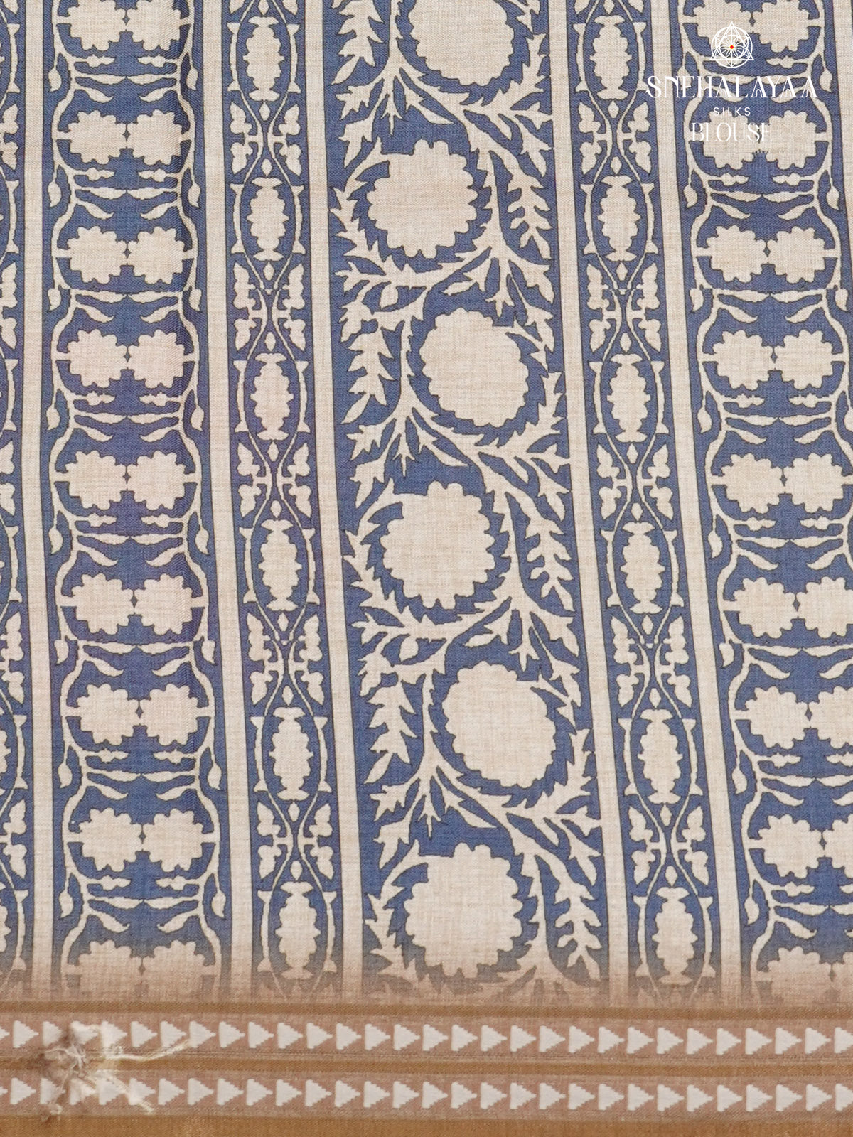 Brown Floral Printed Tussar Saree