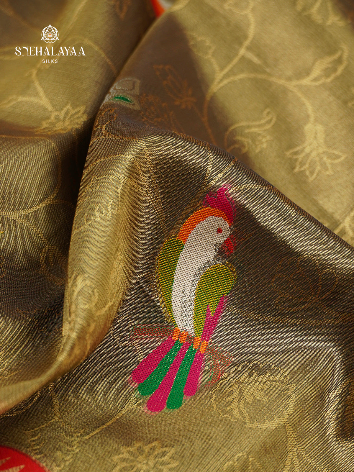Olive Green Tissue Paithani Saree
