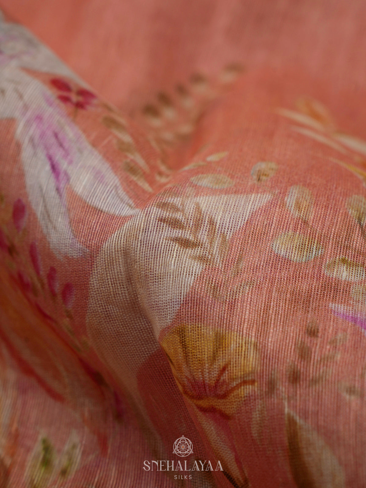 Peach Linen Kora Silk Saree