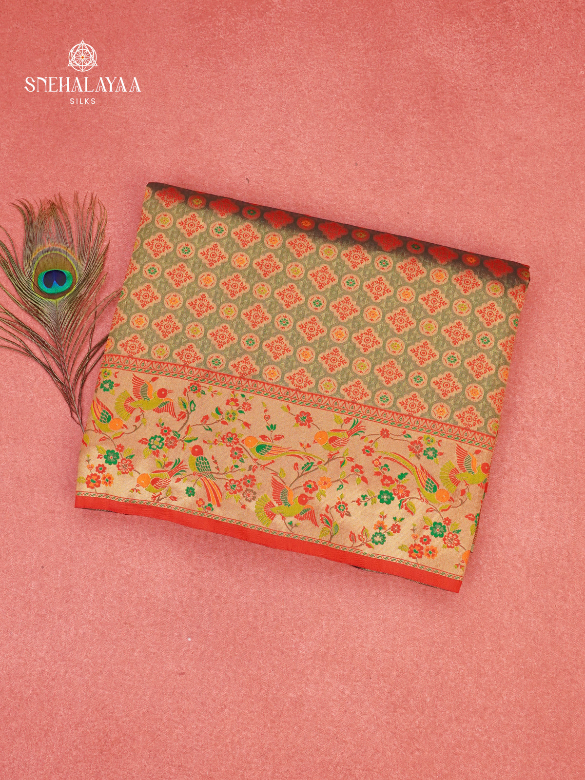 Olive Green Tissue Paithani Saree