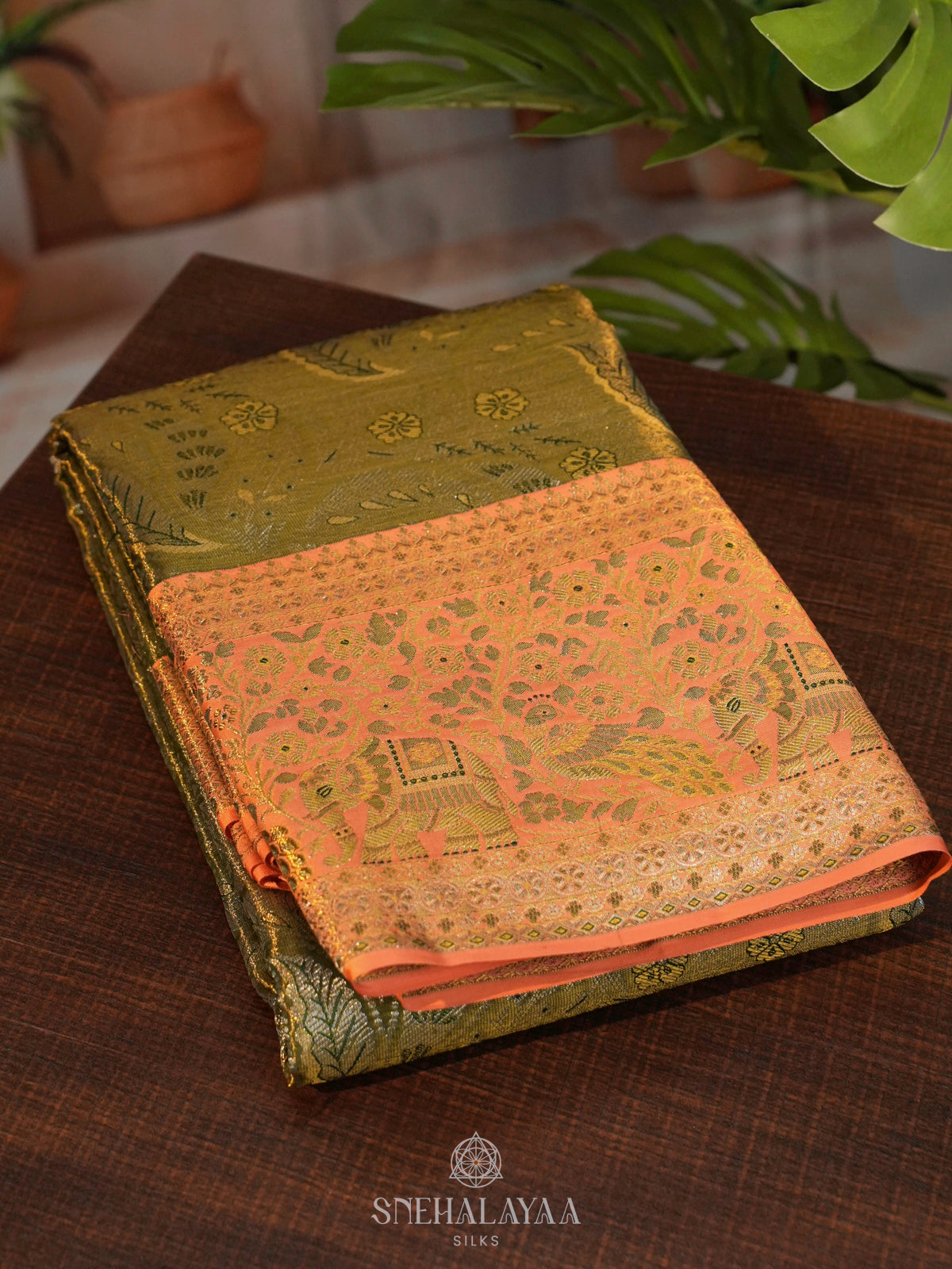 Olive Green Kanjivaram Silk Saree