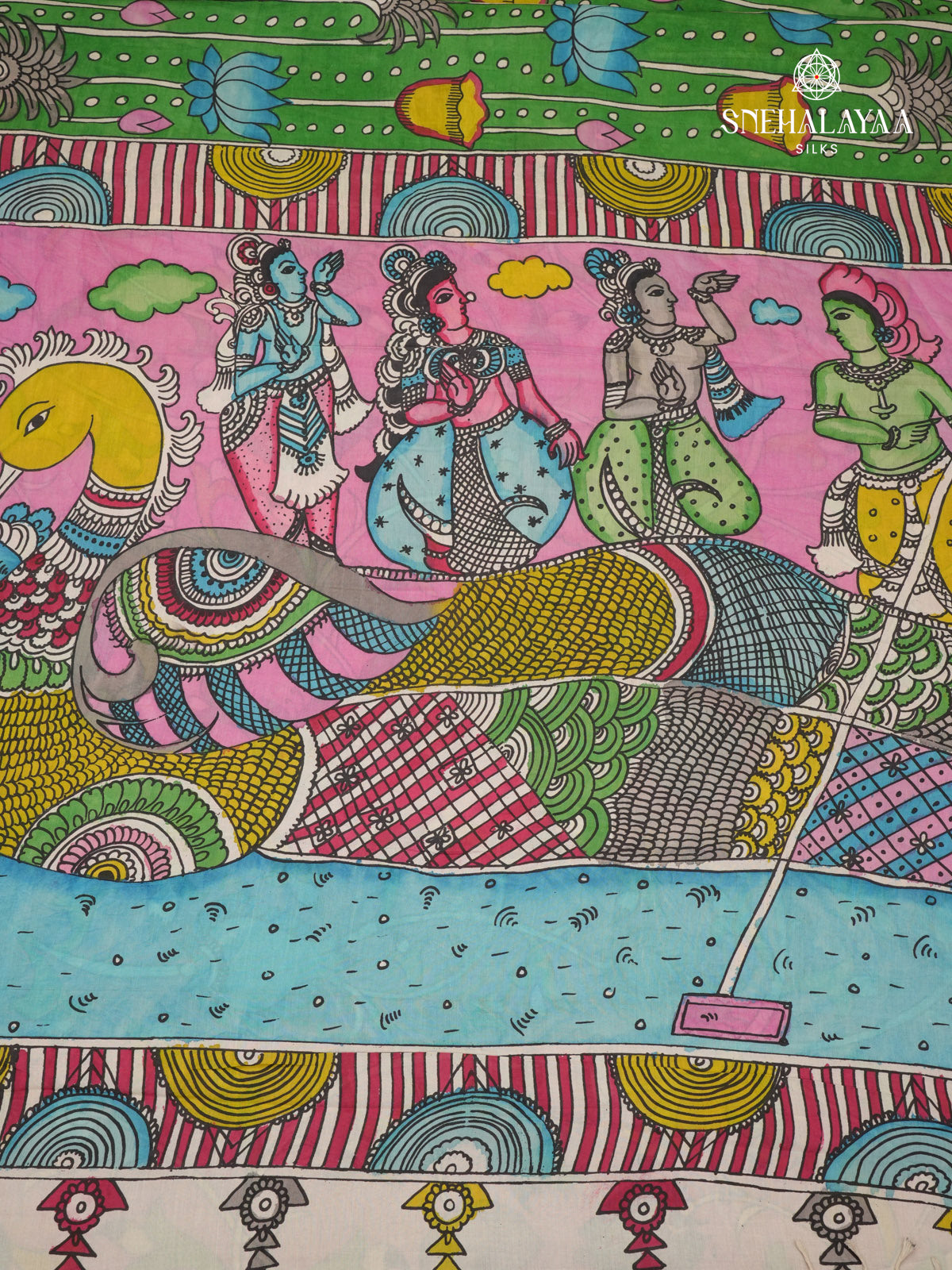 Green Kalamkari Hand Painted Saree