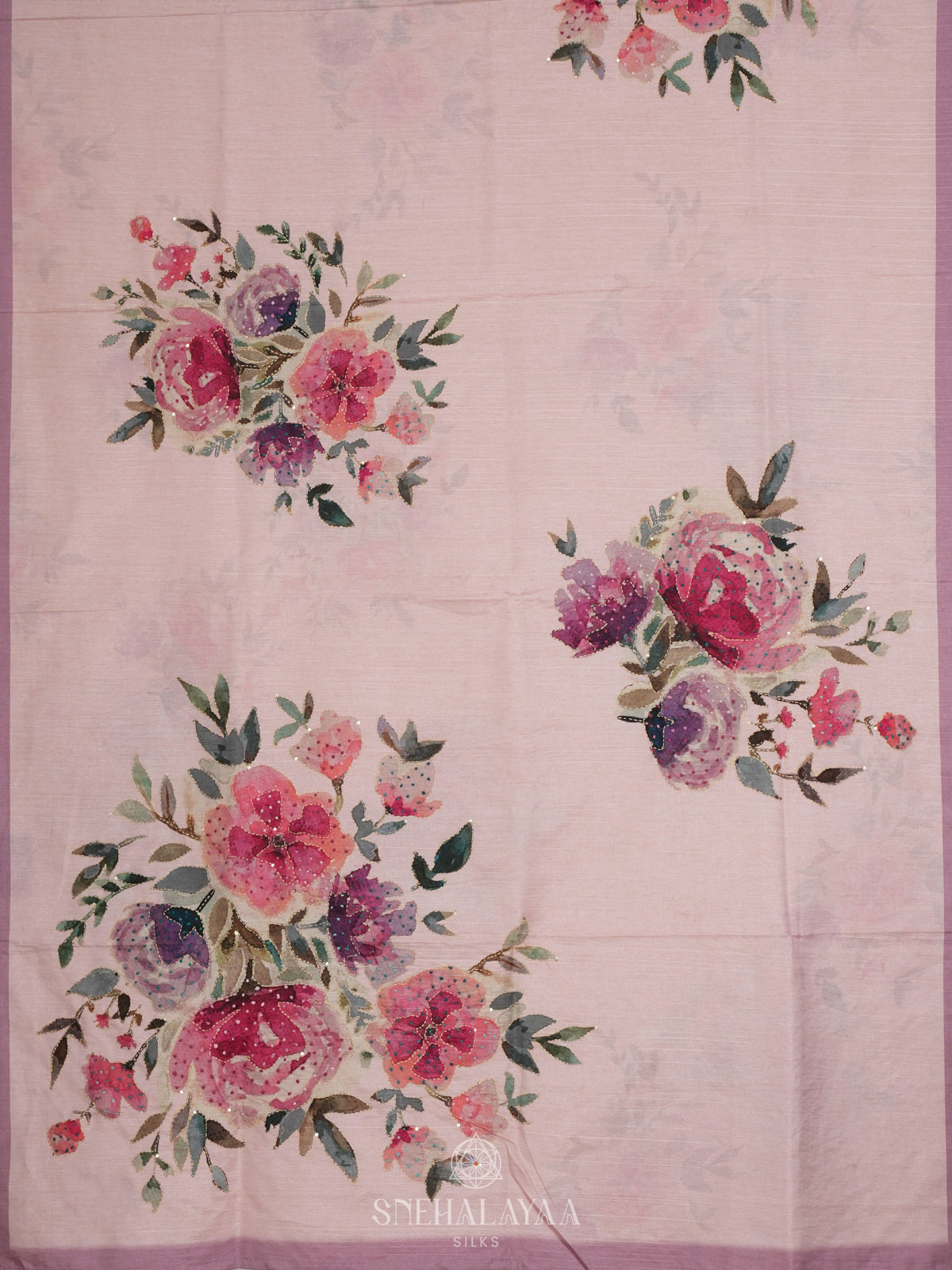 Rose Pink Tussar Embroidery Saree