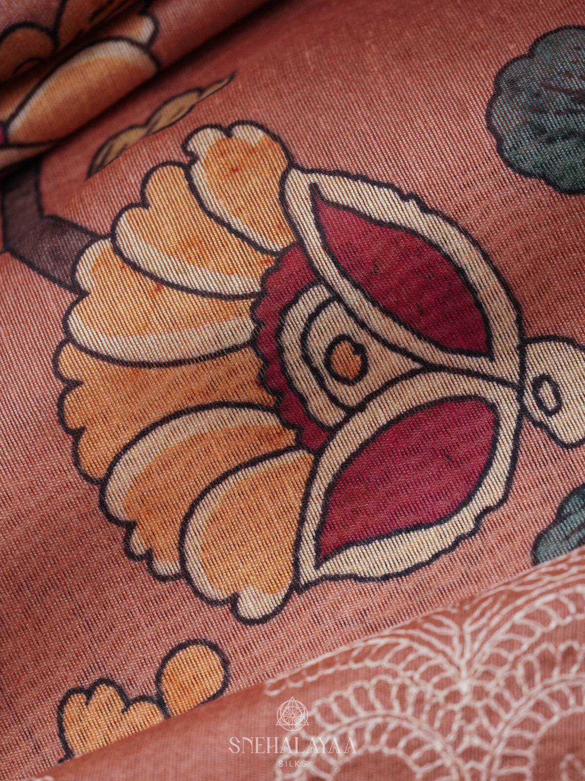 Brown Linen Embroidery Saree