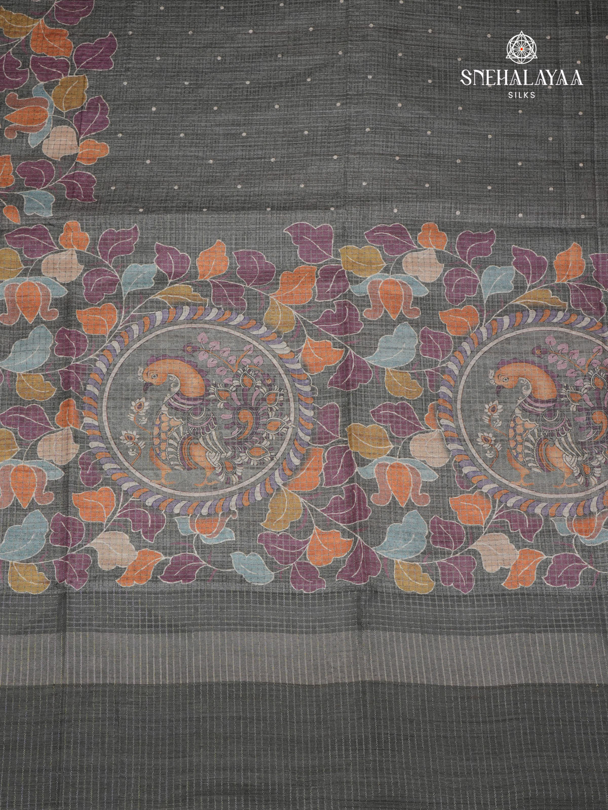 Black Floral Prtinted Tussar Saree