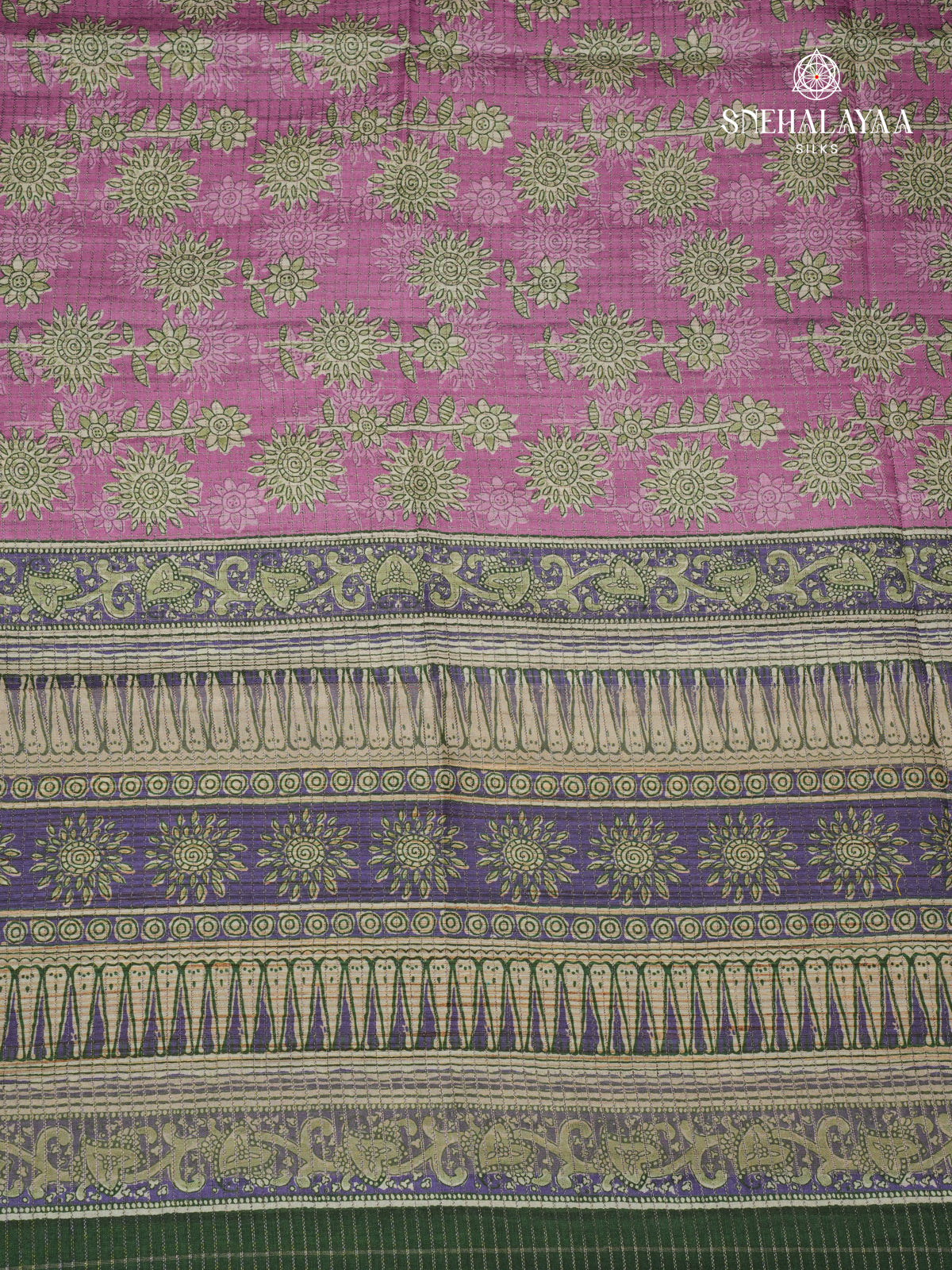 Magenta Pink Floral Printed Tussar Saree