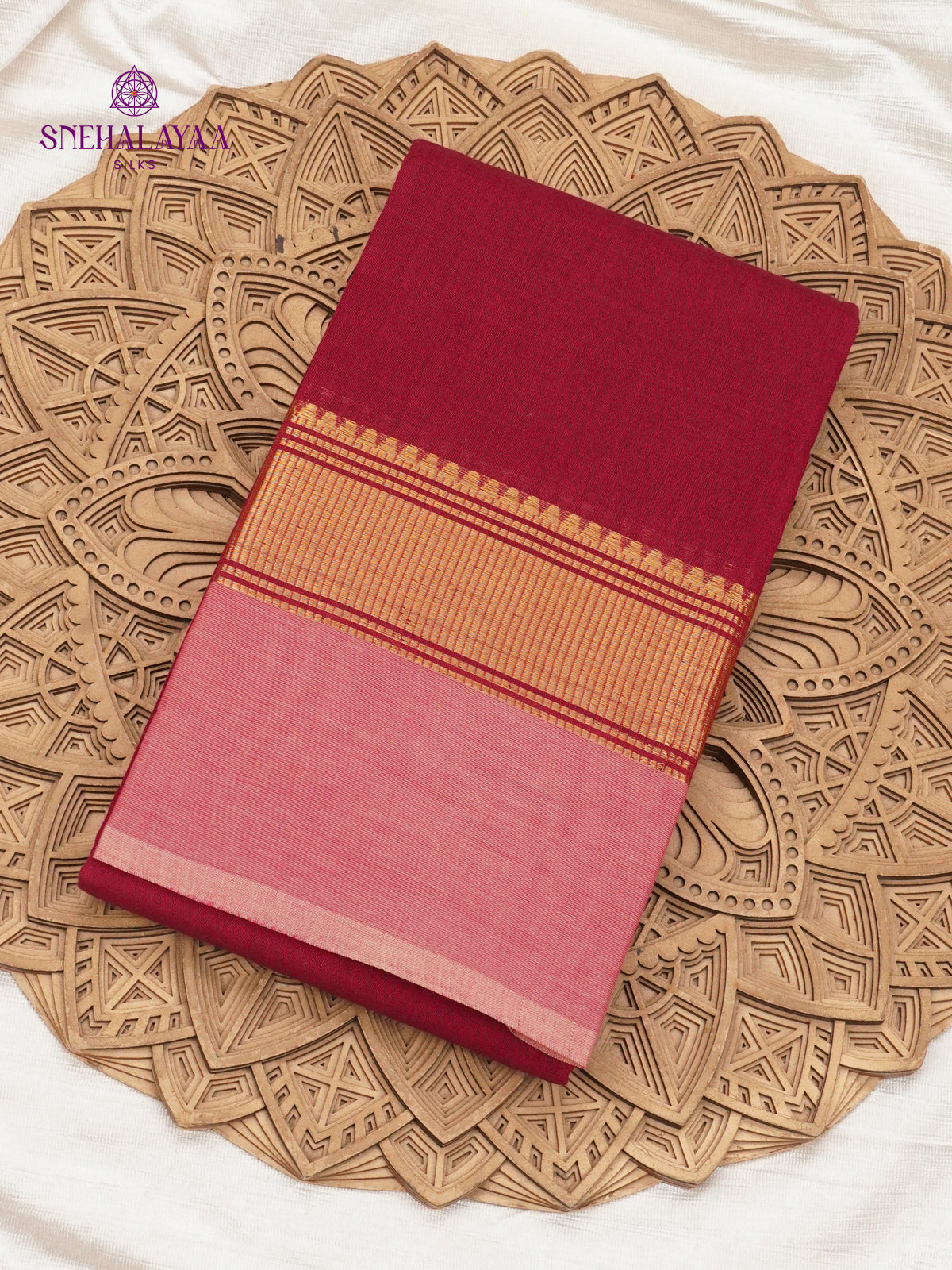 Maroon Kanchi Cotton Saree with Traditional Zari Border