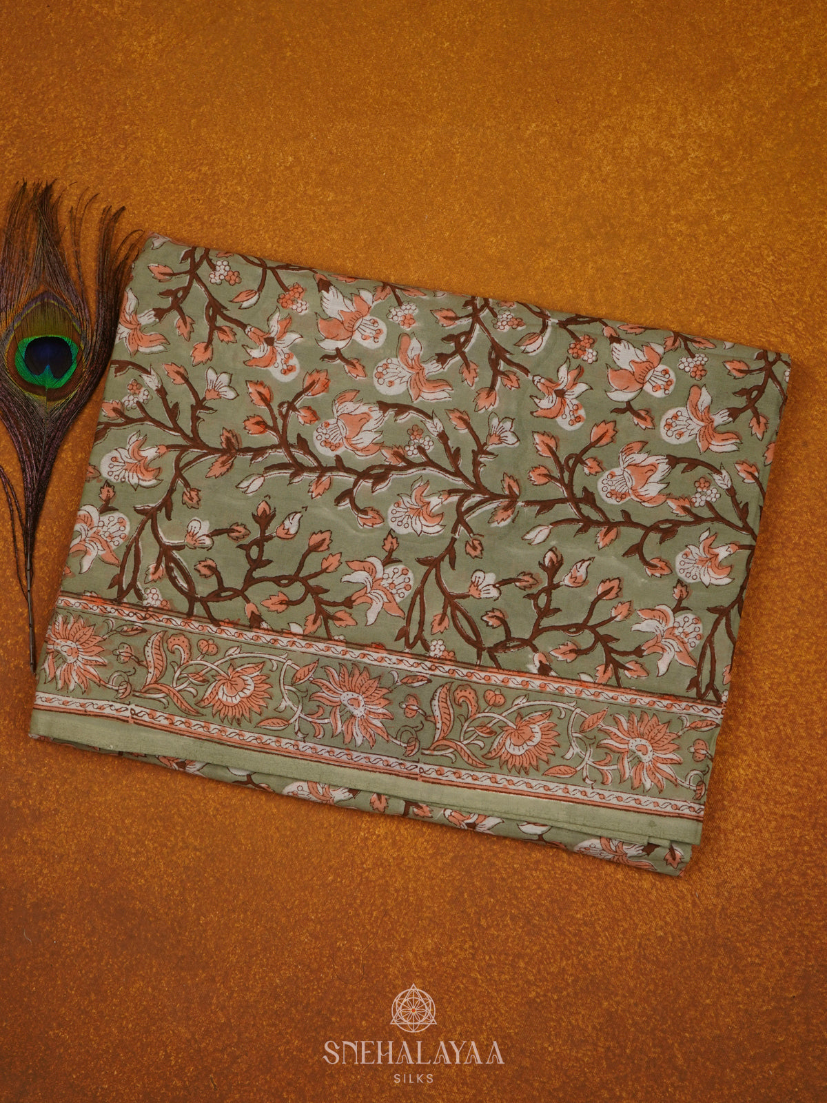 Seafoam Green Jaipur Cotton Saree