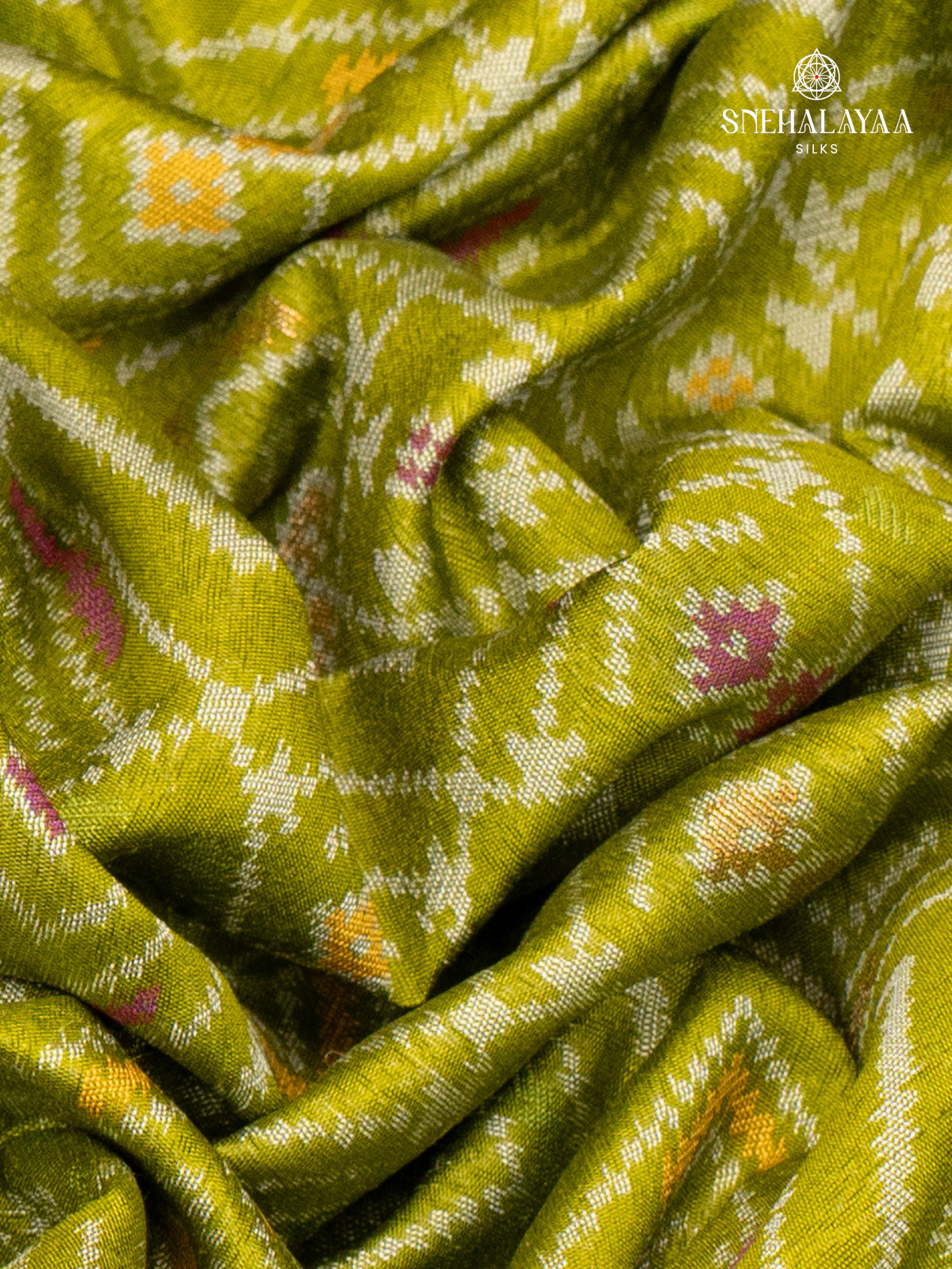 Parrot Green Ikat Silk Saree