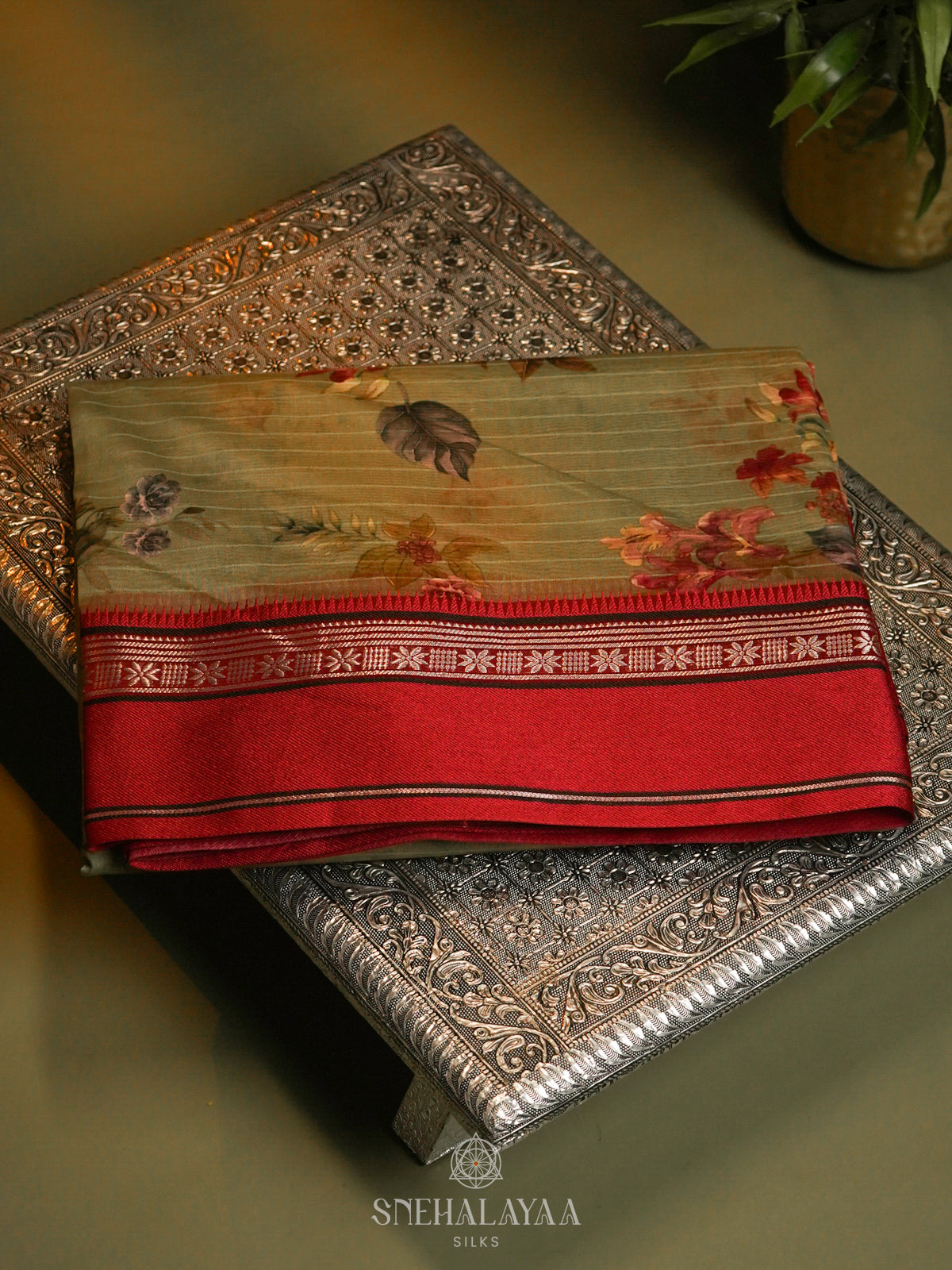 Olive Green Chanderi Saree