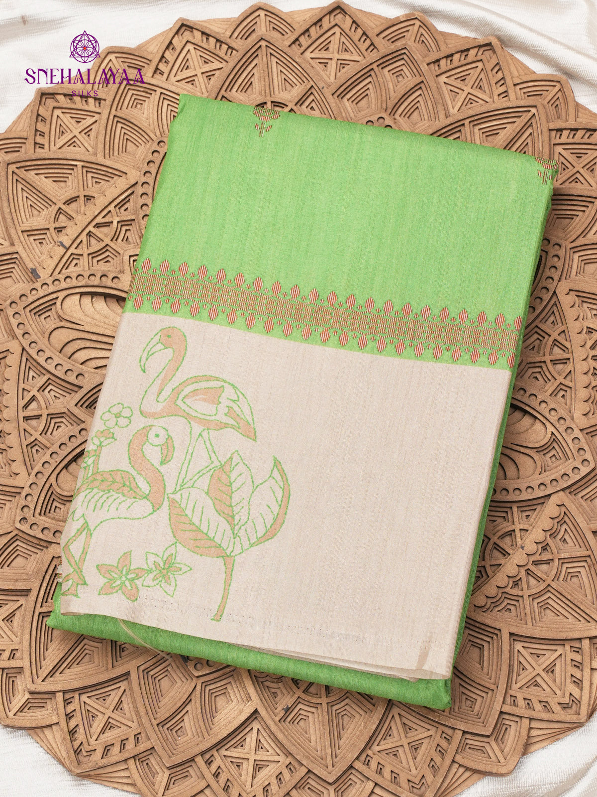 Pista Green Tussar Embroidery Saree