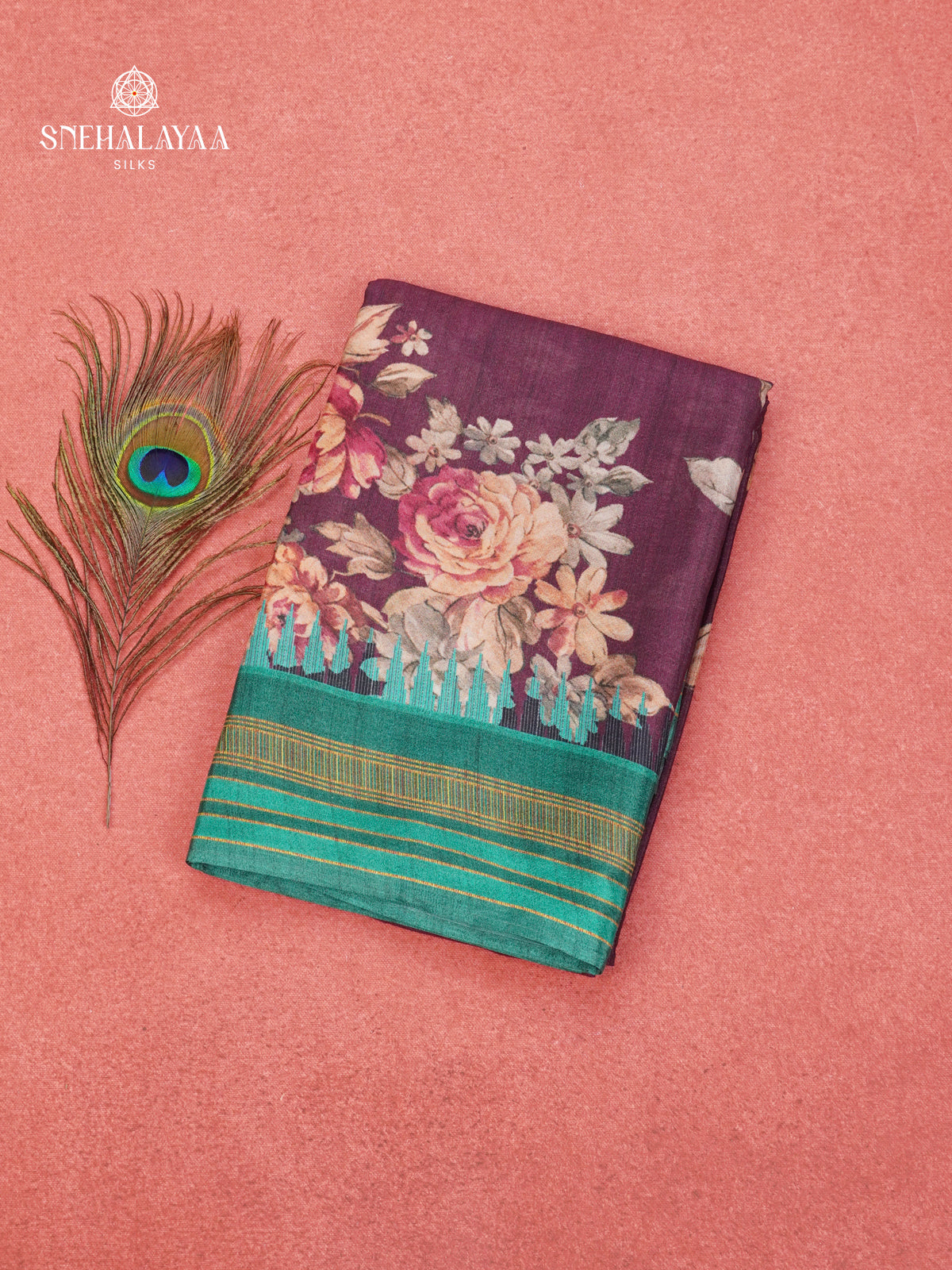 Purple Printed Creap Saree