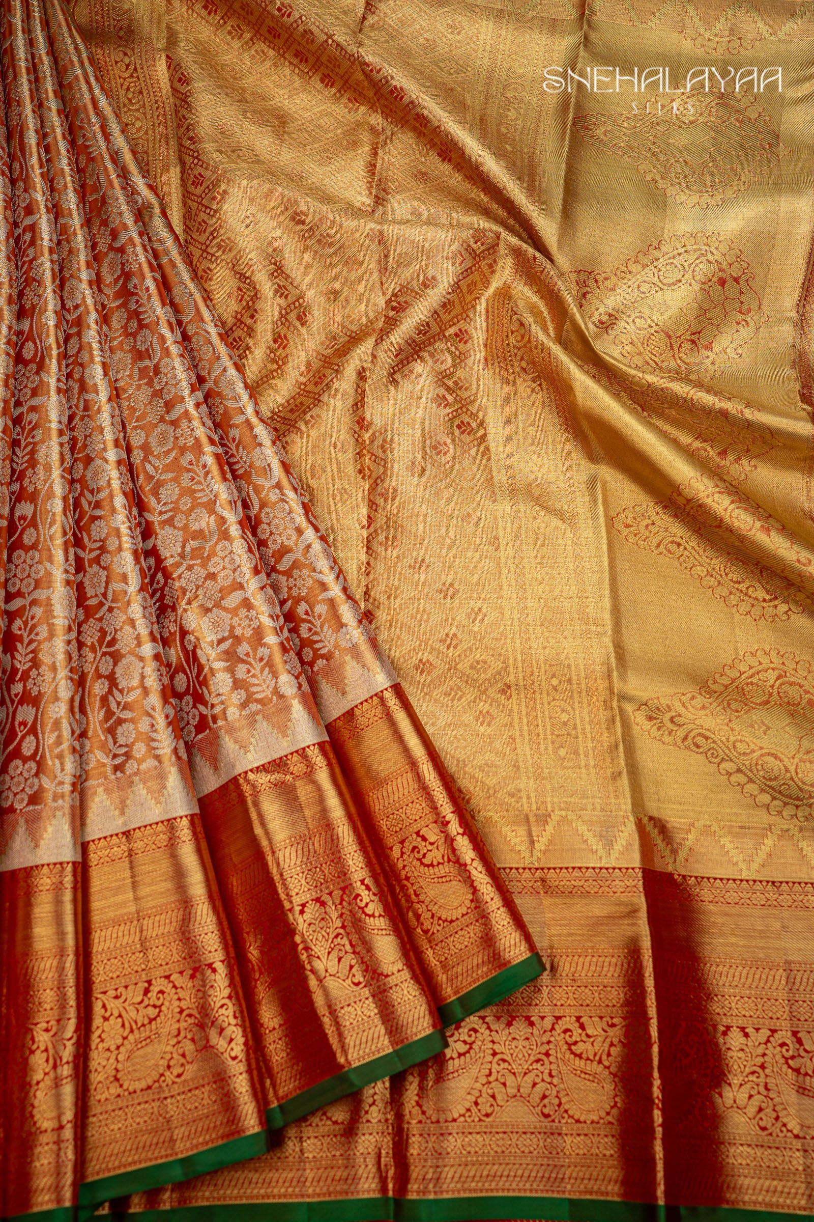 Reddish Gold Kancheevaram Silk Saree