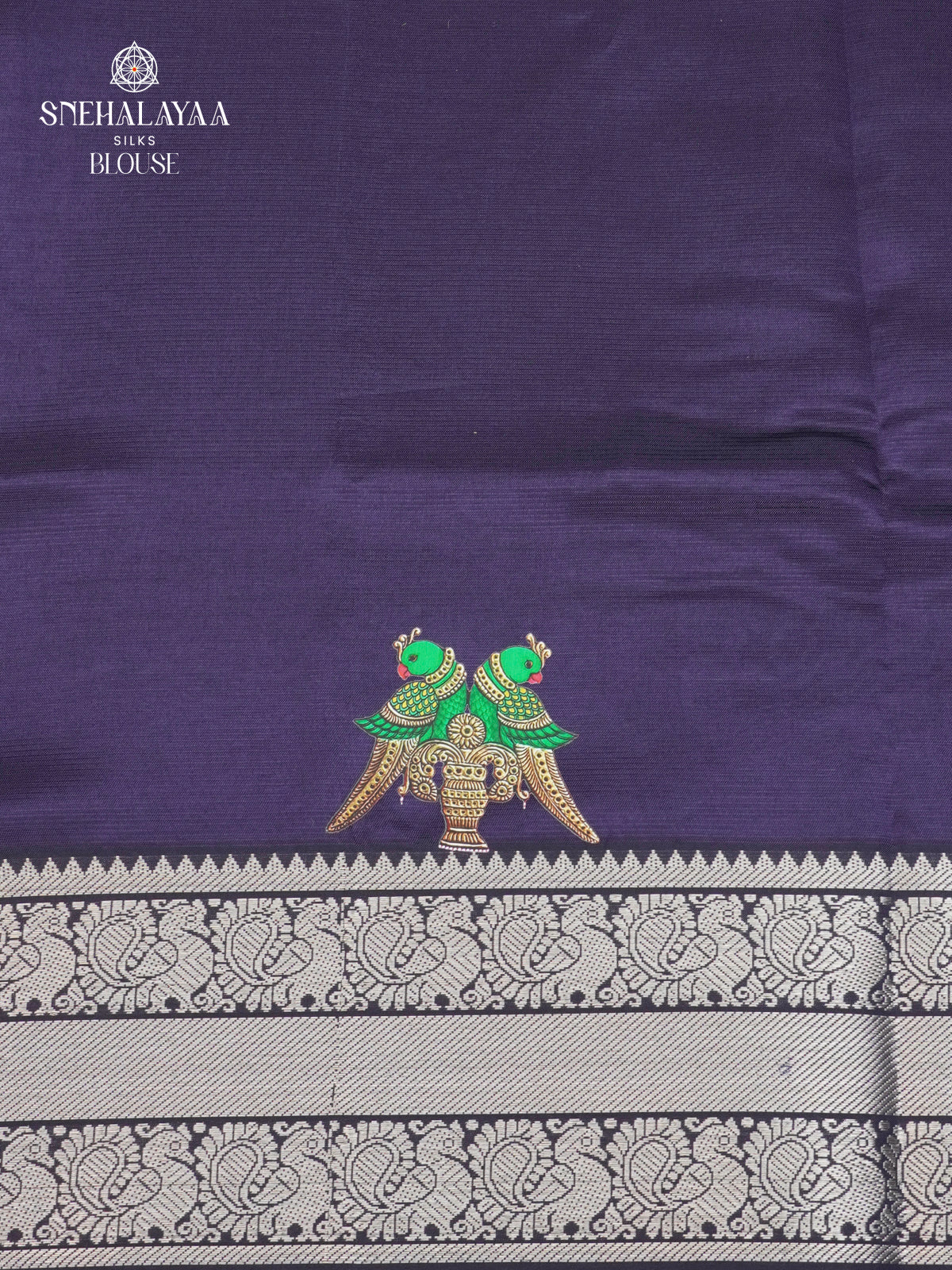 Navy Blue Mangalagiri Silk Cotton Saree with Tanjore Art Print