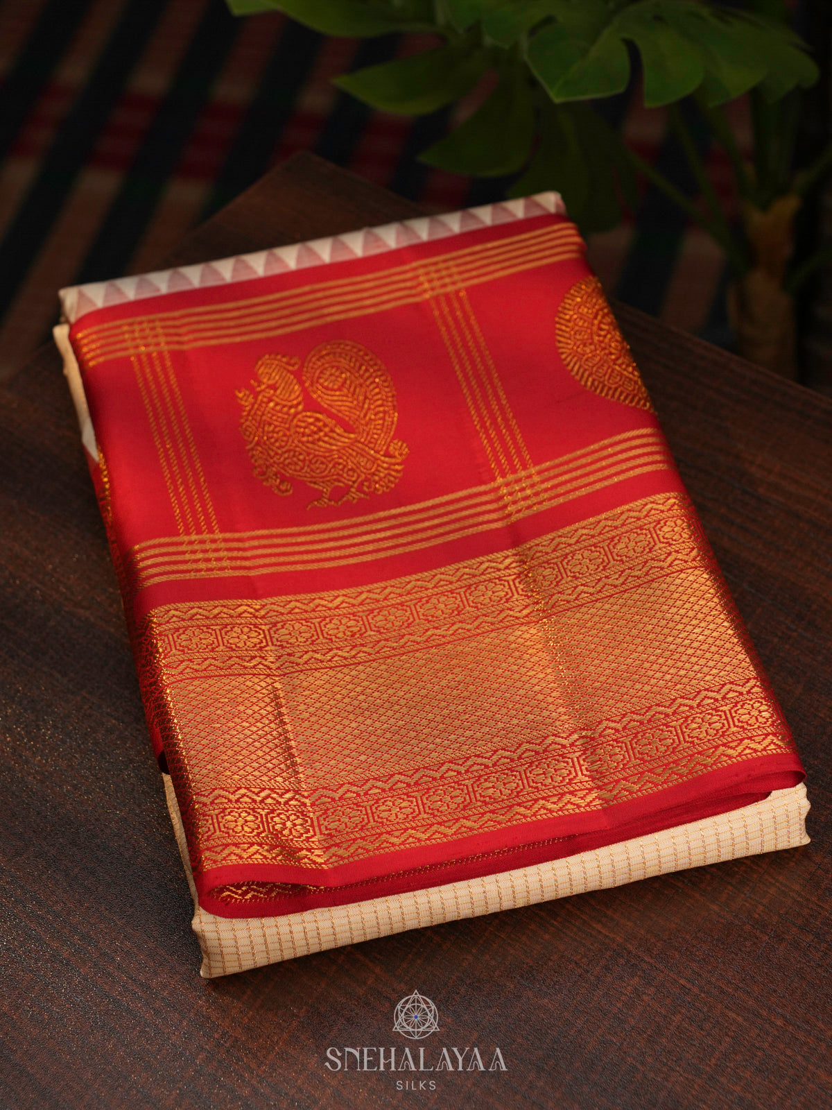 Cream Kanjivaram Silk Saree