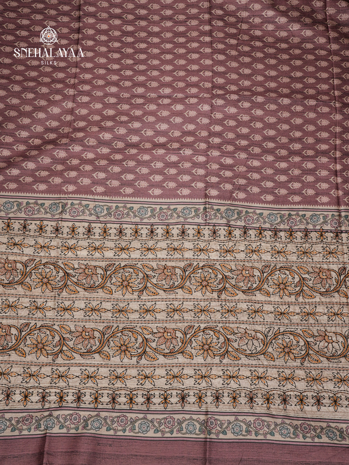 Brown Tussar Embroidery Saree