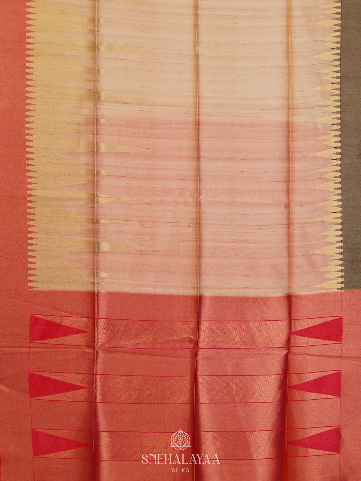 Cream With Pink Border Tussar Saree