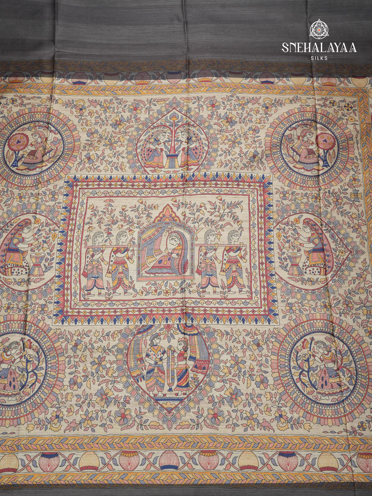 Grey Madhubani Printed Saree