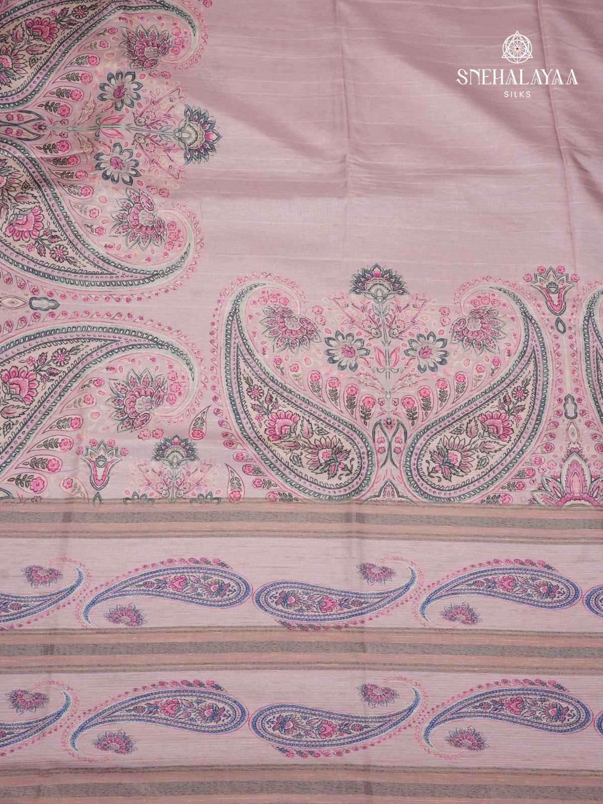 Dusty Rose Floral Printed Tussar Saree