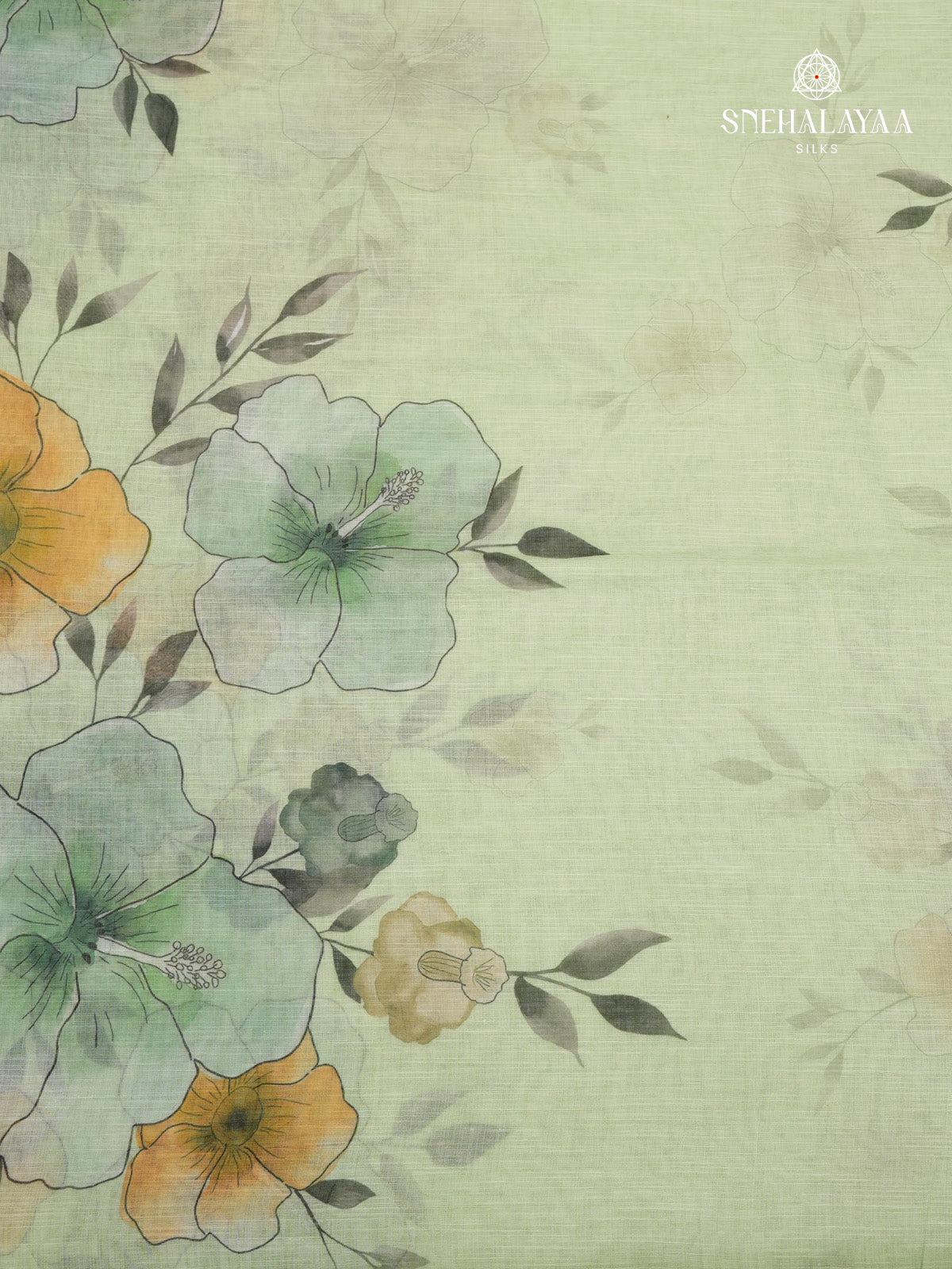 Pastel Green Printed Linen Saree