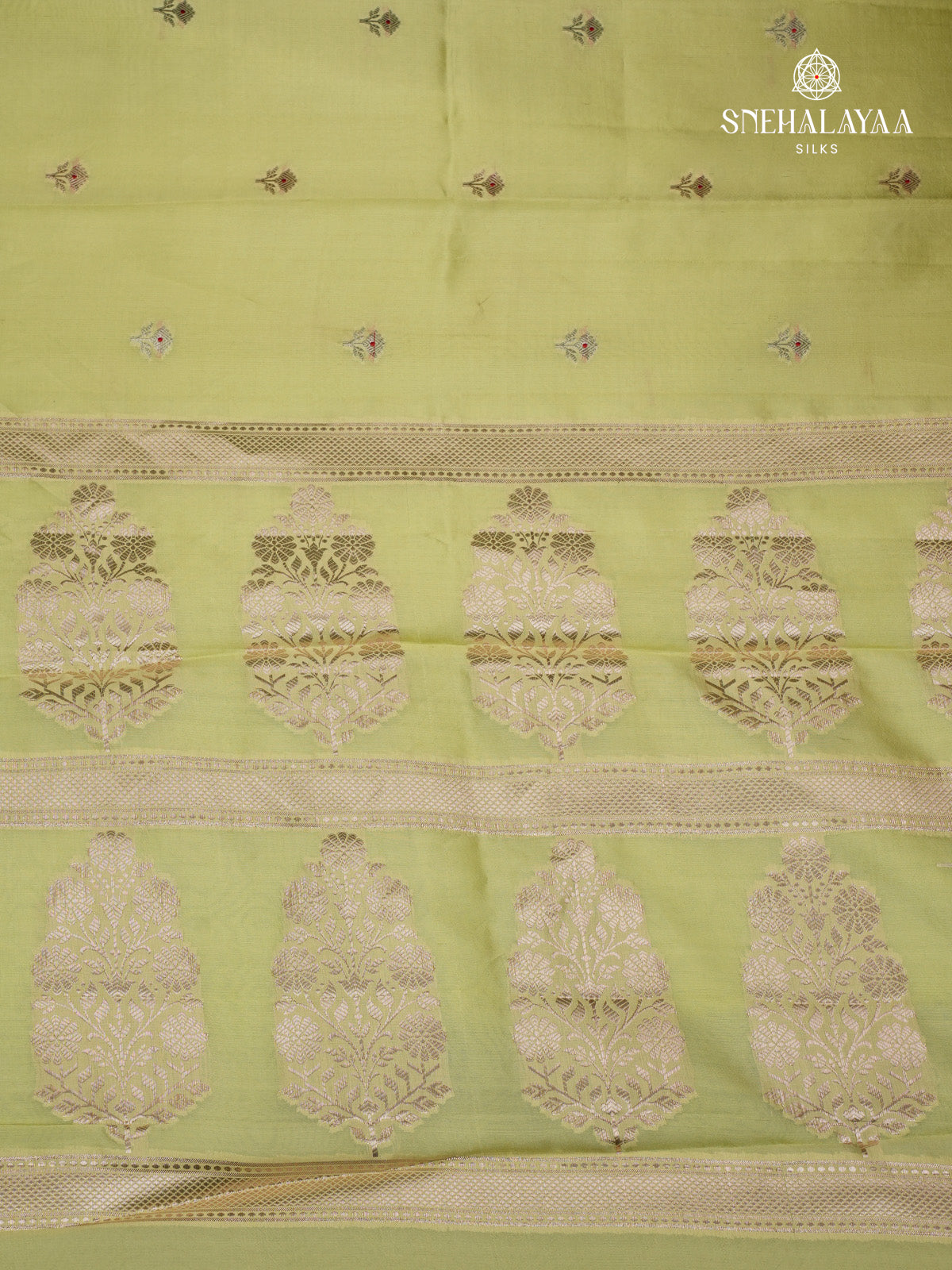 Lime Green Banaras Dupion Silk Saree