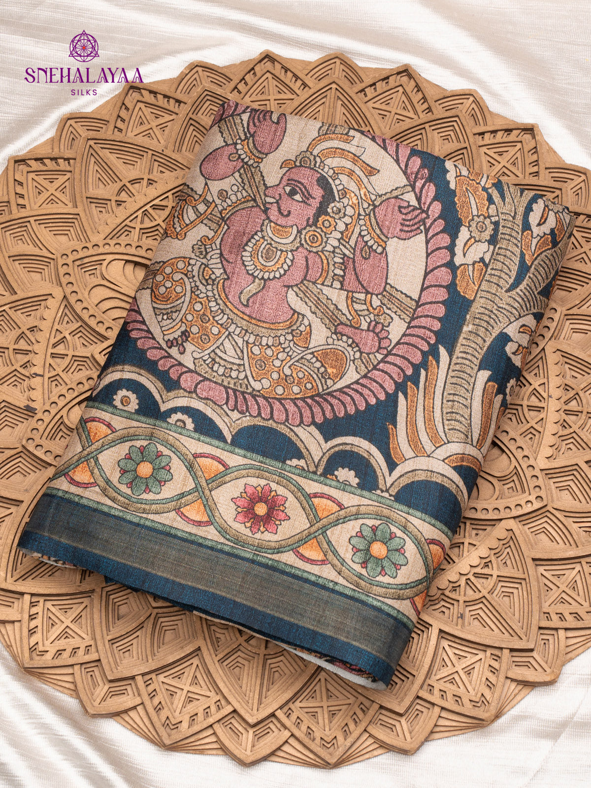 Blue Printed Tussar Saree