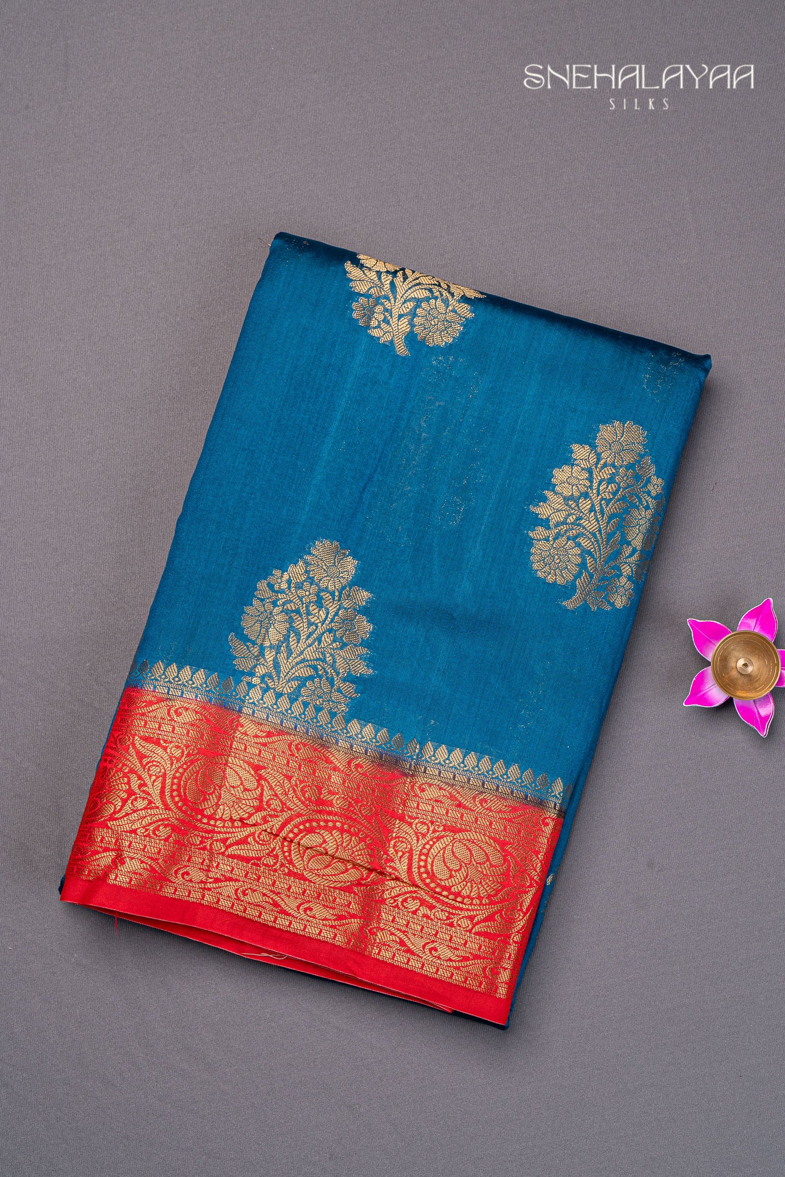 Peacock Blue Banaras Dupion Silk Saree