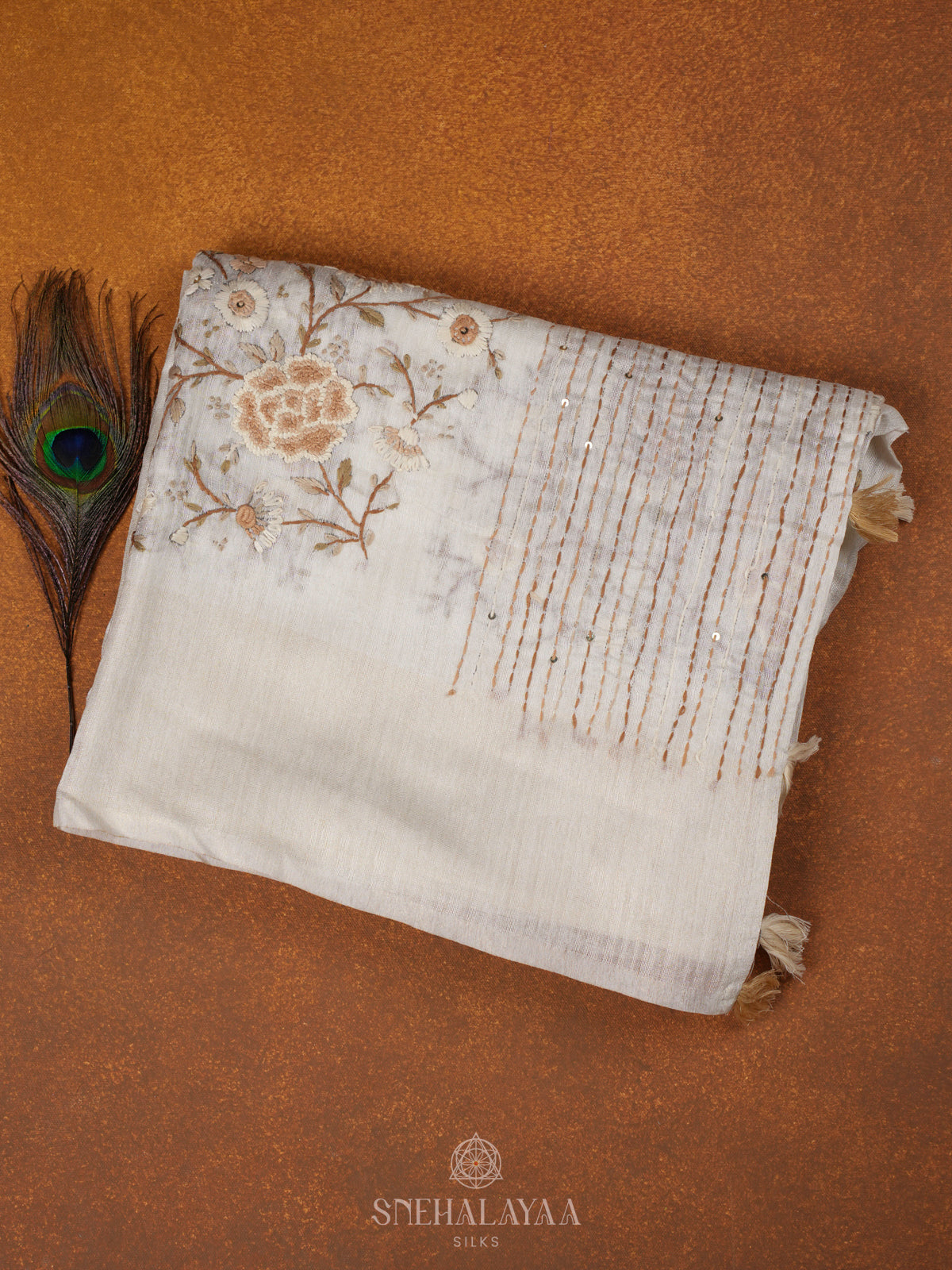 Off White Linen Embroidery Saree