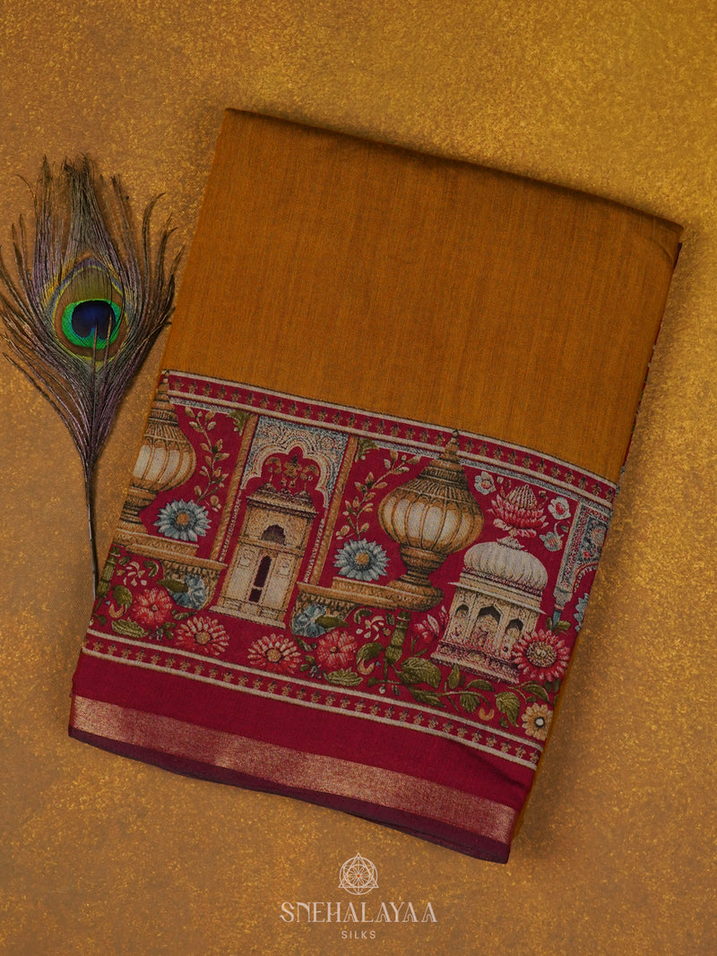 Orange Munga Tussar Saree