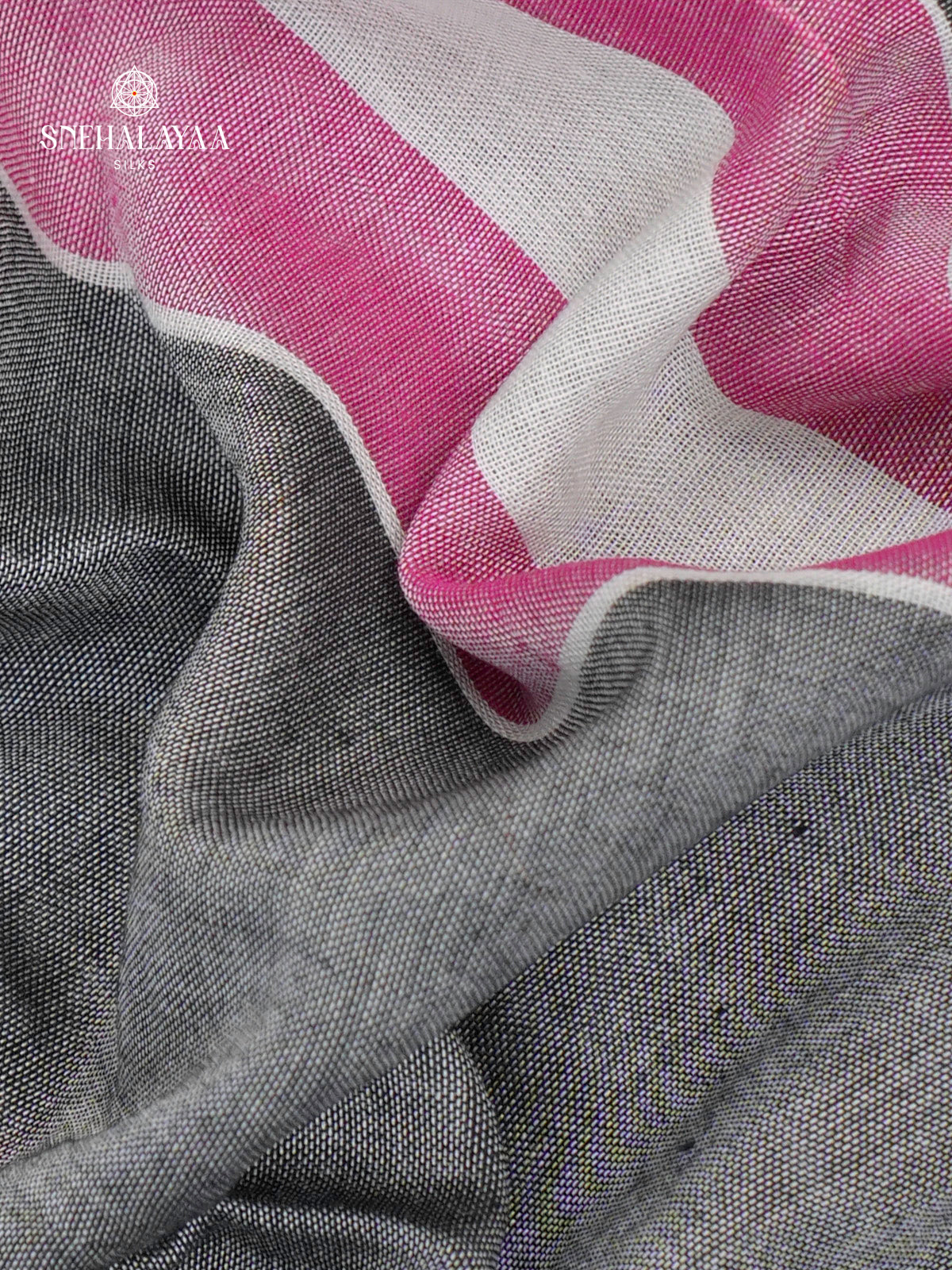 Steel Grey Narayanpet Cotton Saree without Blouse