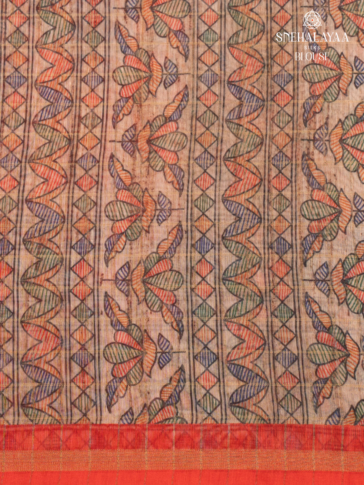 Orange Madhubani Saree