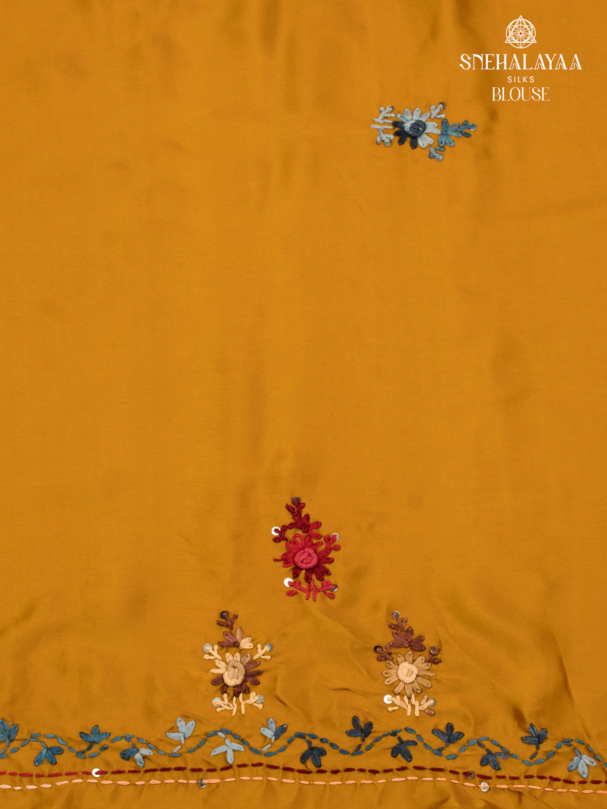 Mustard Yellow Satin Embroidery Saree