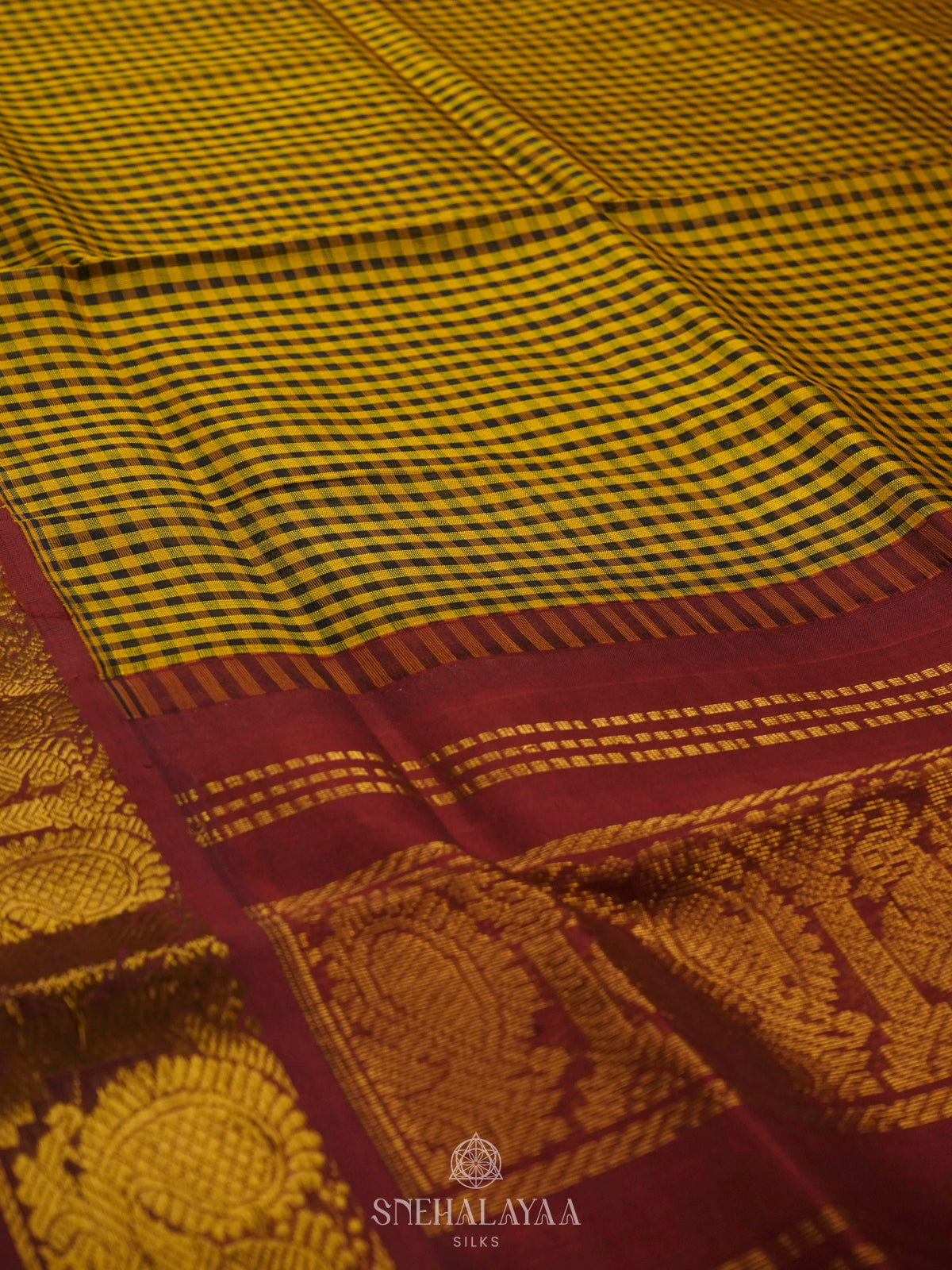 Yellow Checks Kanchi Silk Cotton Saree