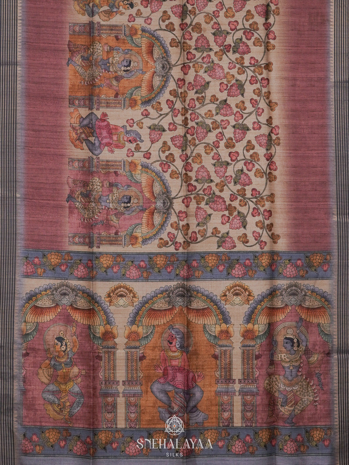 Beige Kalamkari Tussar Saree
