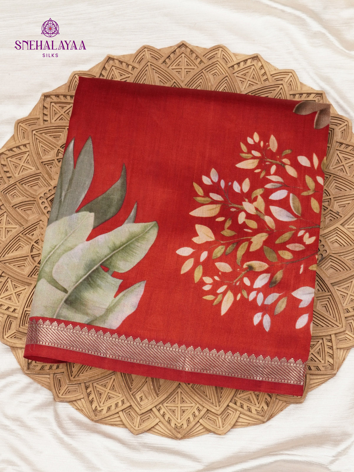 Red Chiniya Silk Saree