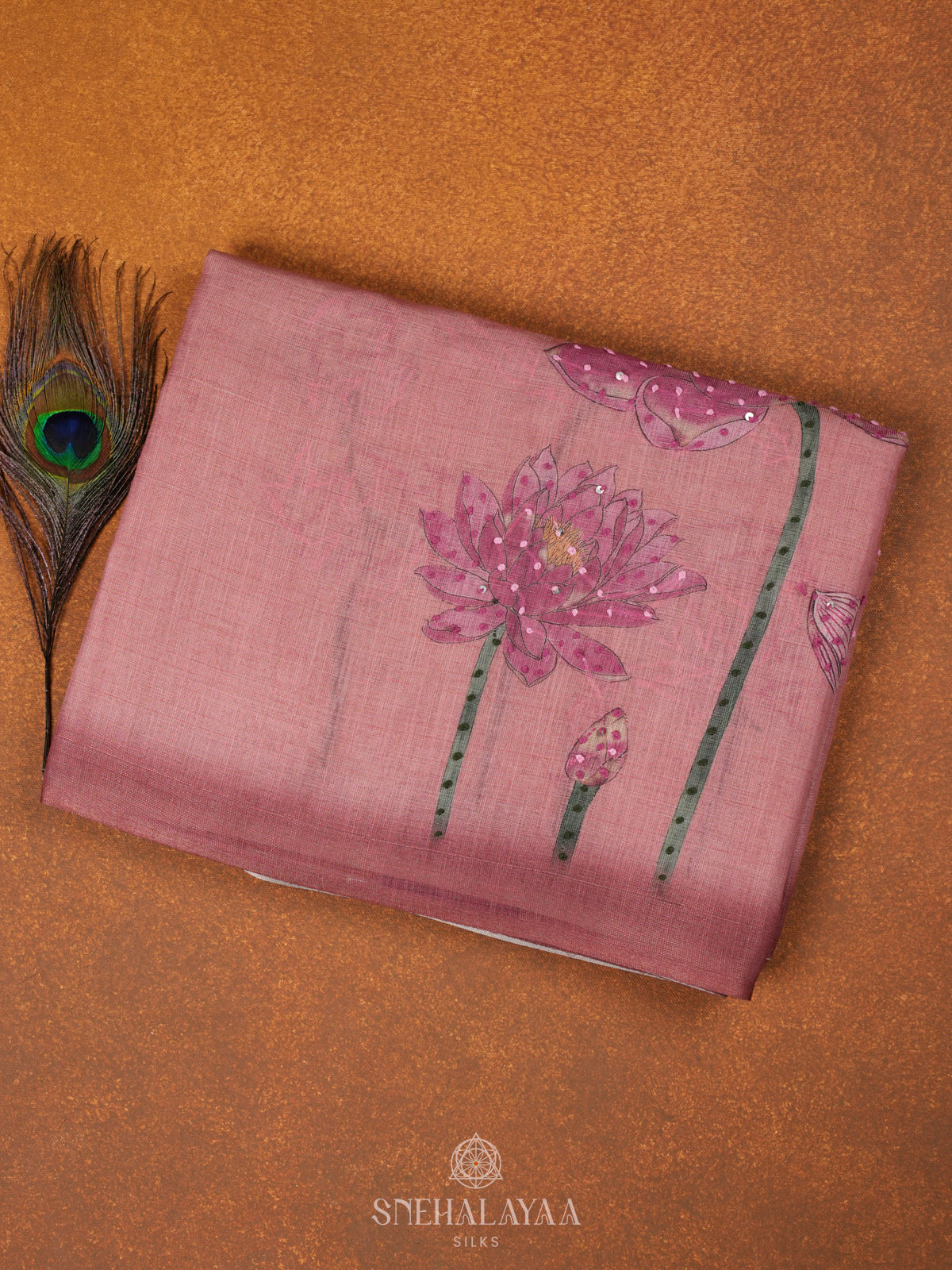 Pink Linen Embroidery Saree