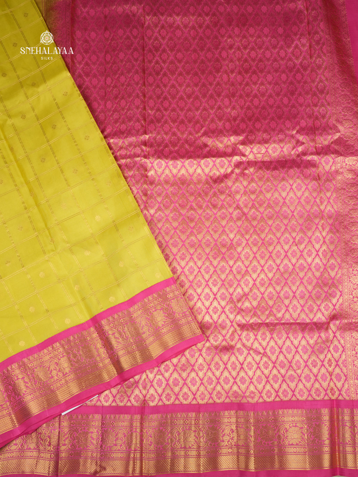 Lemon Yellow Gadwal Silk Saree